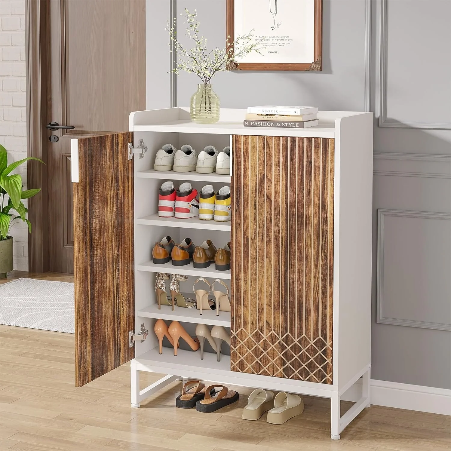 25 Pairs Shoe Cabinet with Doors, 5 Tiers Shoes Rack Organizer Cabinet - 5-Tier