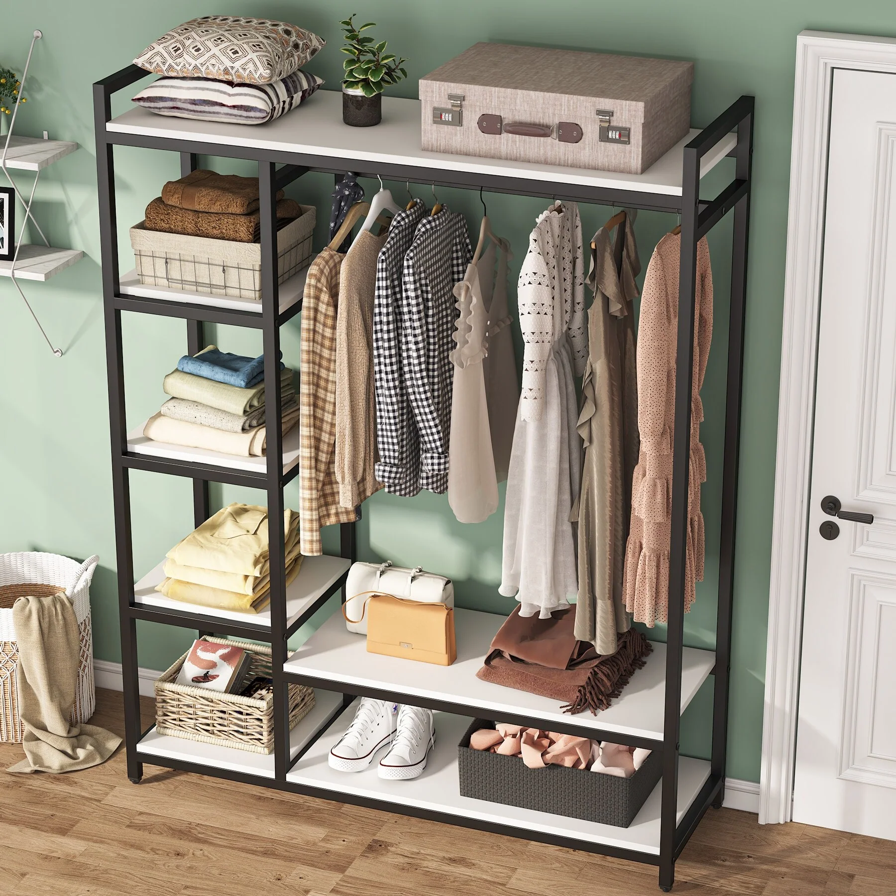 79 inche tall Freestanding Clothes Closet, Garment Rack with Shelves and Hanging rod clothing closet