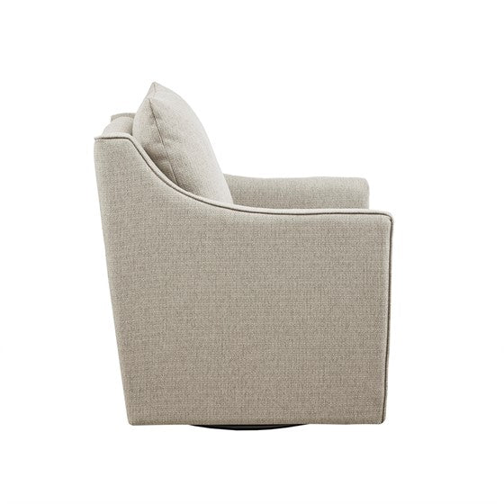 Upholstered Swivel Chair with Sloped Arms and Back Pillow