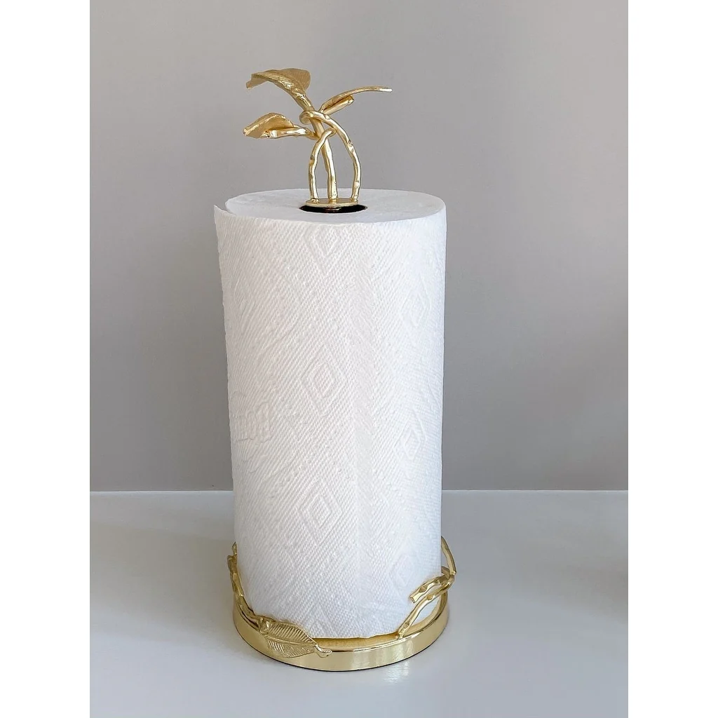 Stainless Steel Paper Towel Holder with Gold Leaf Design - Base 7