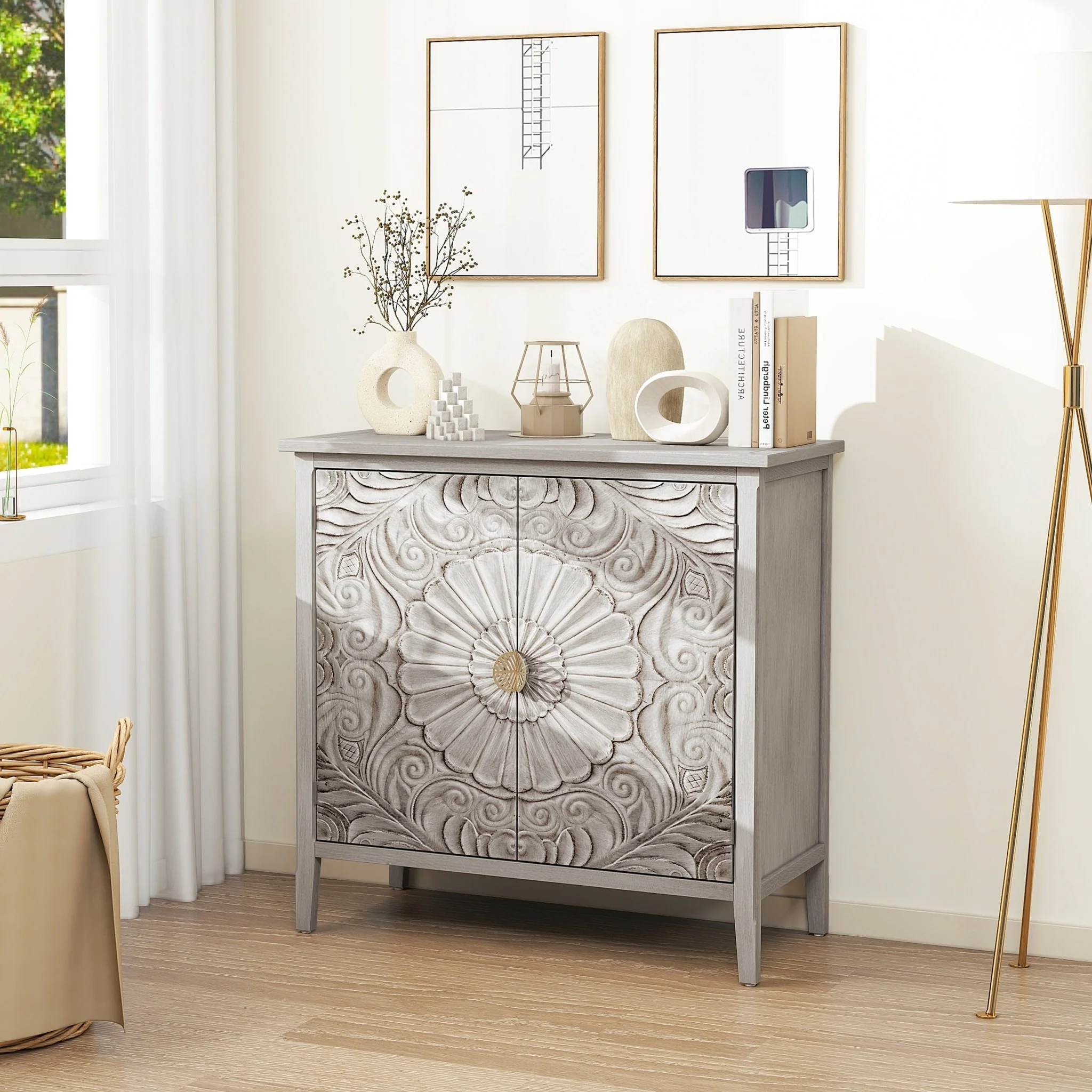 Accent Cabinet with 2 Doors and Gold Pattern Handle
