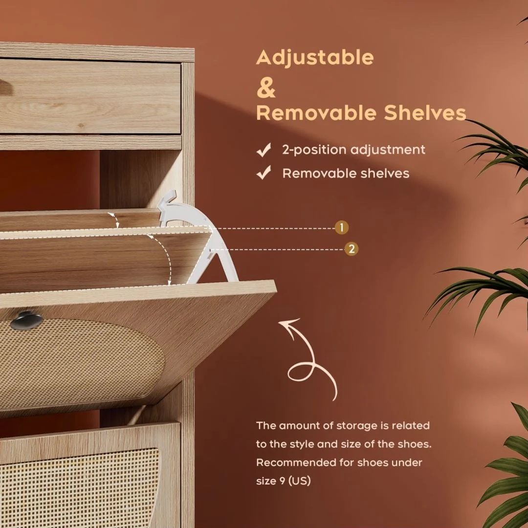 Boho Natural Rattan Shoe Storage Cabinet