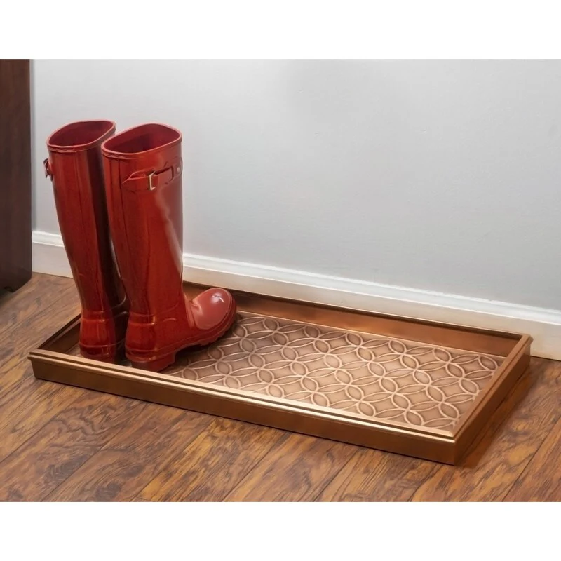 Double Circles Boot Tray for Boots, Shoes, Plants, Pet Bowls, and More, Dark Zinc, Gray Finish by Good Directions