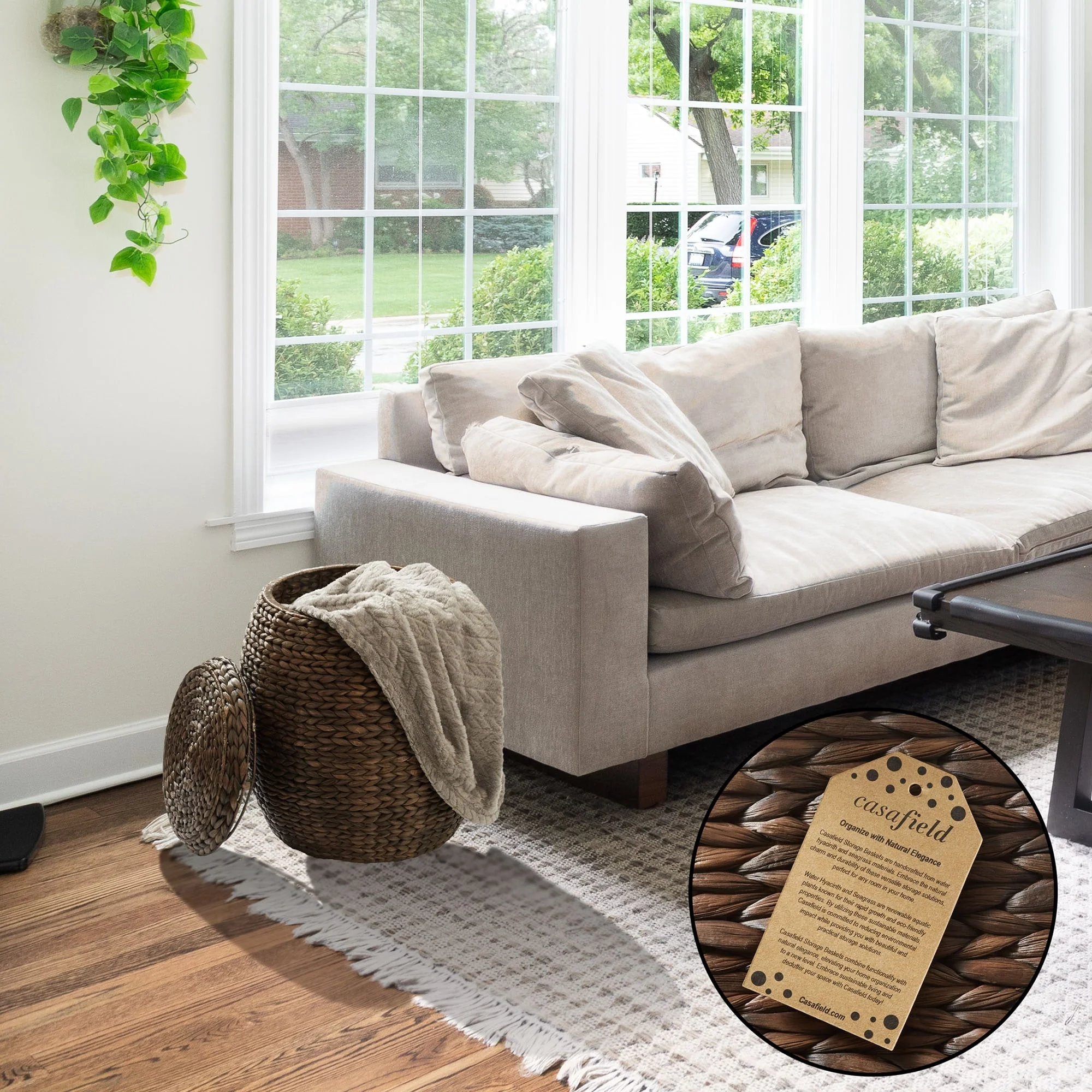 Round Water Hyacinth Storage BasketHamper with Lid