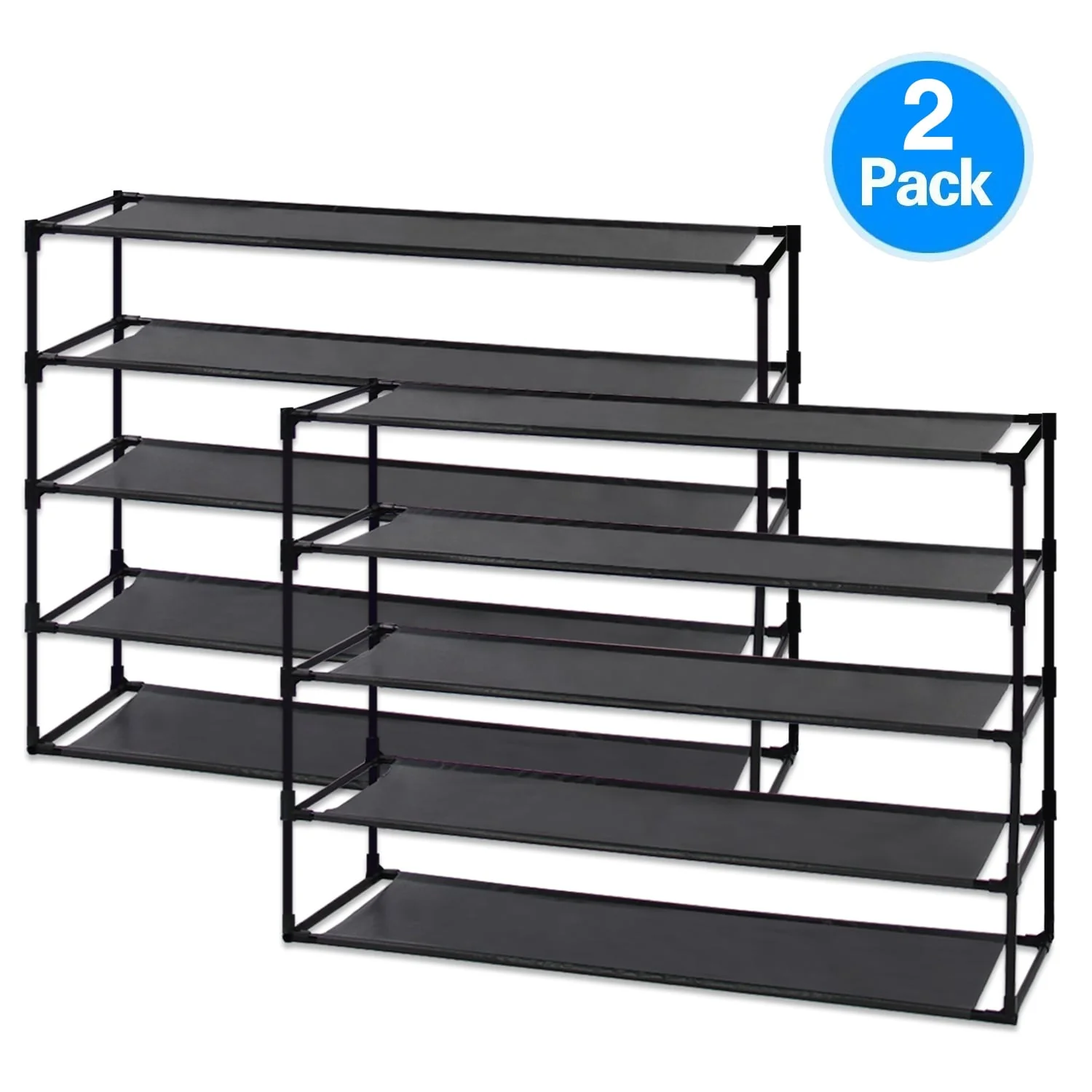 Shoe Rack Detachable Non-Woven Waterproof Fabric Shoe Organizer Tower Black Set of 2