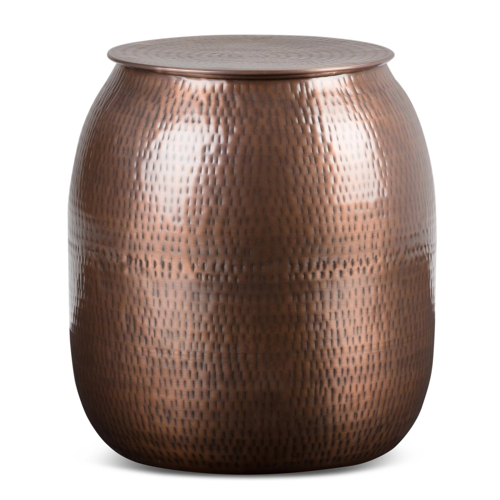 Destiny Drum-Shaped Hammered Accent Table with Removable Top