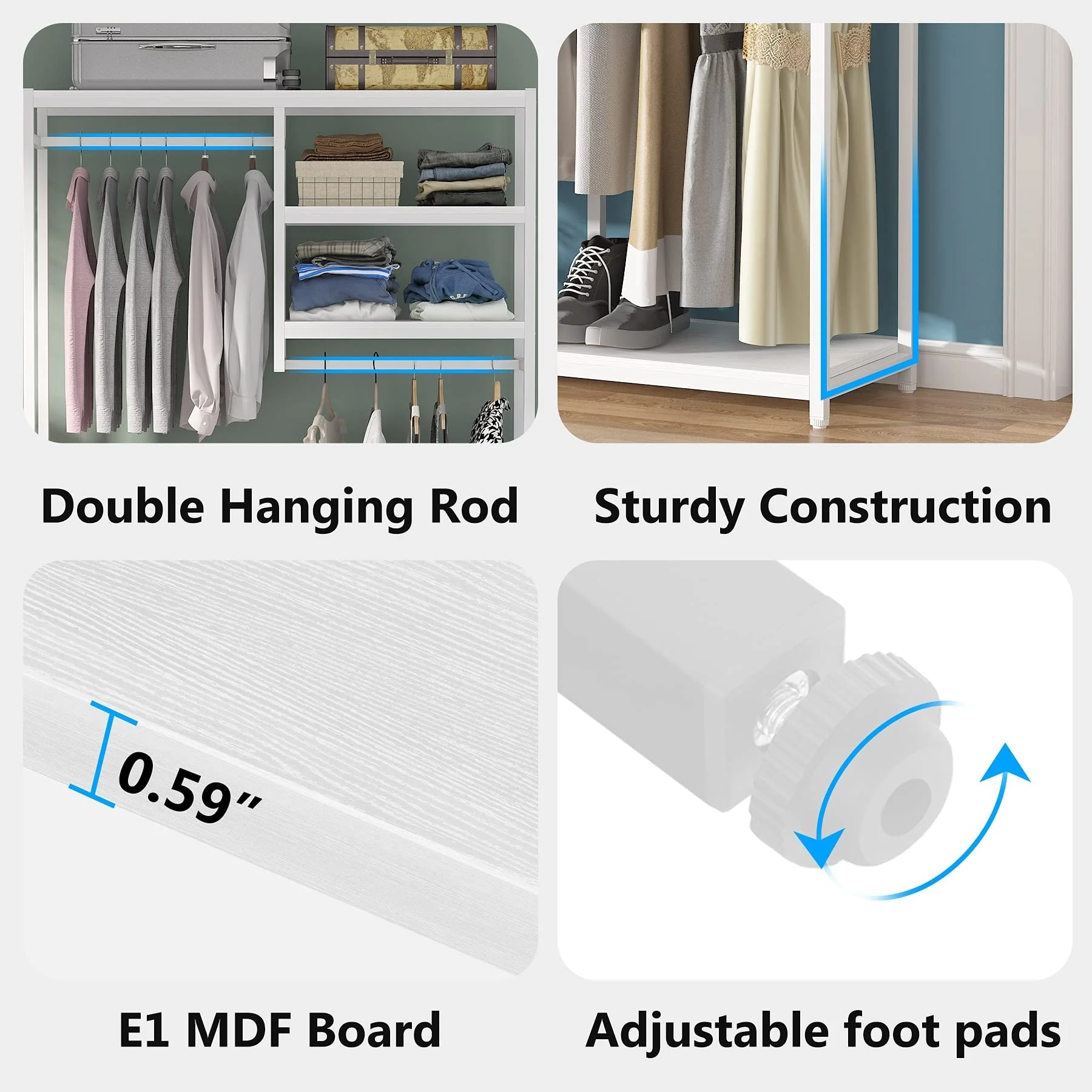 Freestanding Closet Organizer Garment Rack with Hanging Rod and Storage Shelf