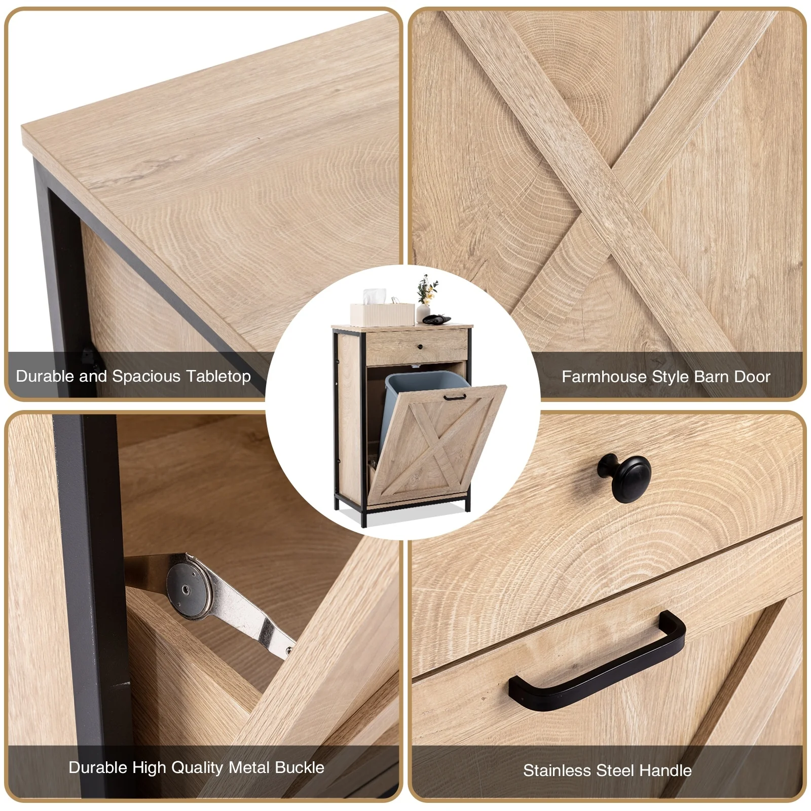 10 Gallon Tilt Out Kitchen Trash Cabinet Trash Can Wooden Tilts Out Hands Laundry Recycling Holder Brown