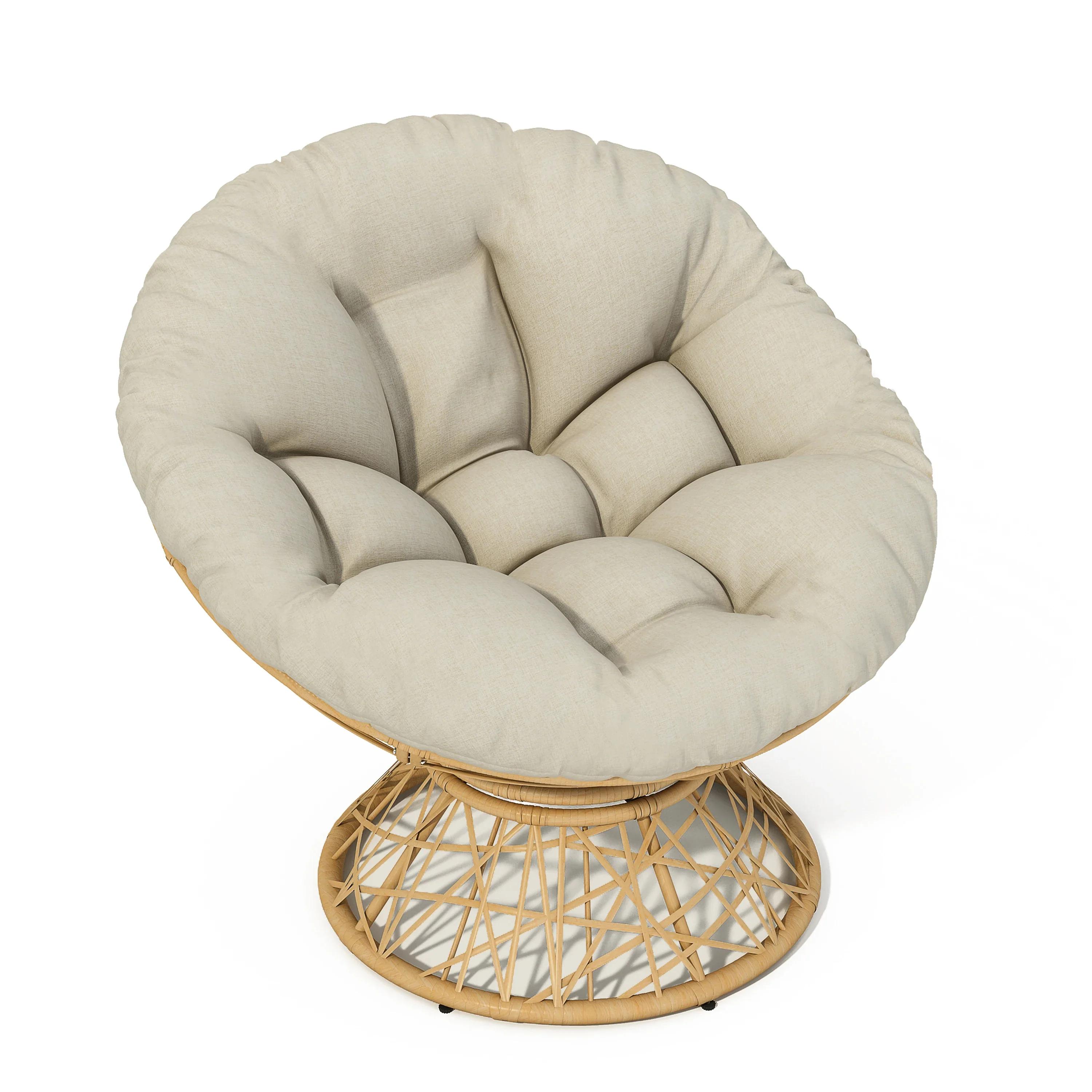 Papasan Wicker Chair with Fabric Cushion and 360 Degree Swivel