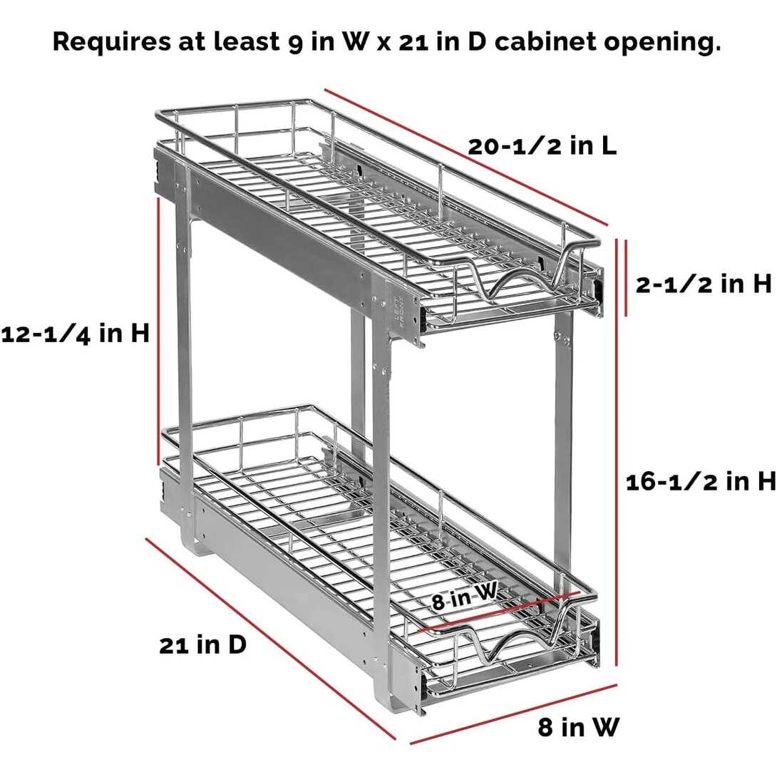 Hold N’ Storage Pull Out Cabinet Organizer 2 Tier – Heavy Duty Metal with Lifetime Limited Warranty - Anti Rust Chrome Finish