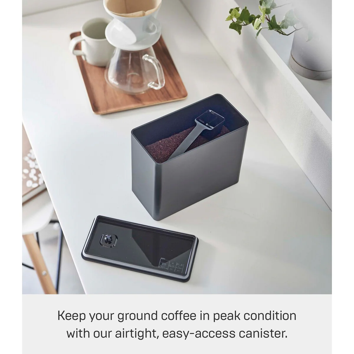 Yamazaki Home Vacuum-Sealing Coffee Storage, Polypropylene - L 3.62 x W 7.24 x H 6.06 inches