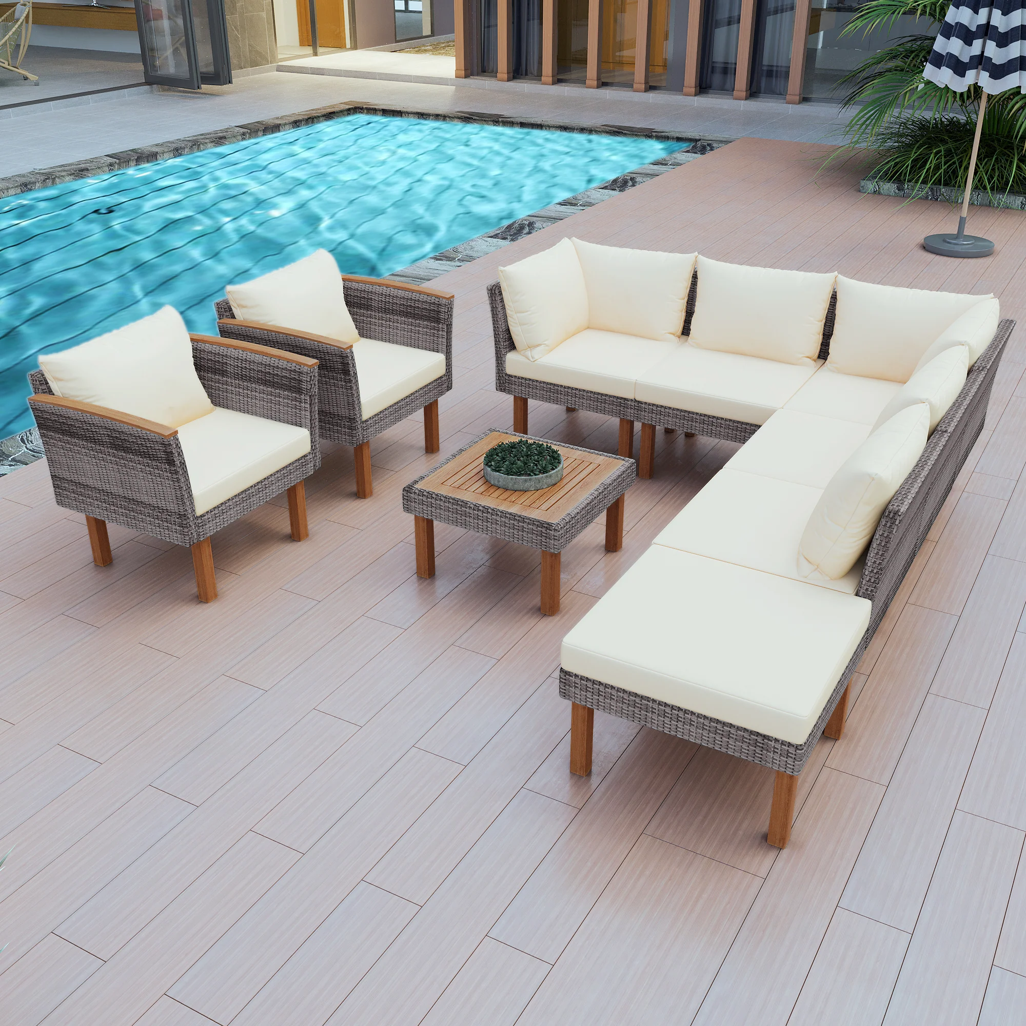 GO 9-Piece Rattan Outdoor Seating Set
