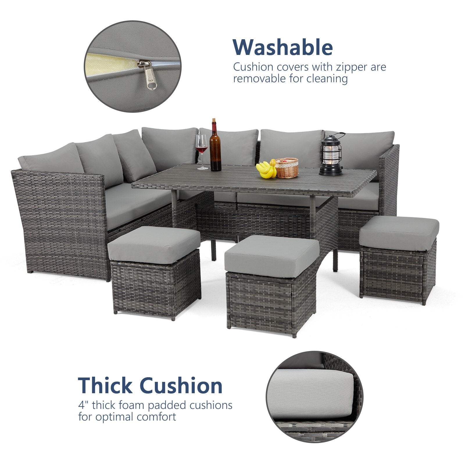 Wicker/Rattan 9 - Person Seating Group with Cushions