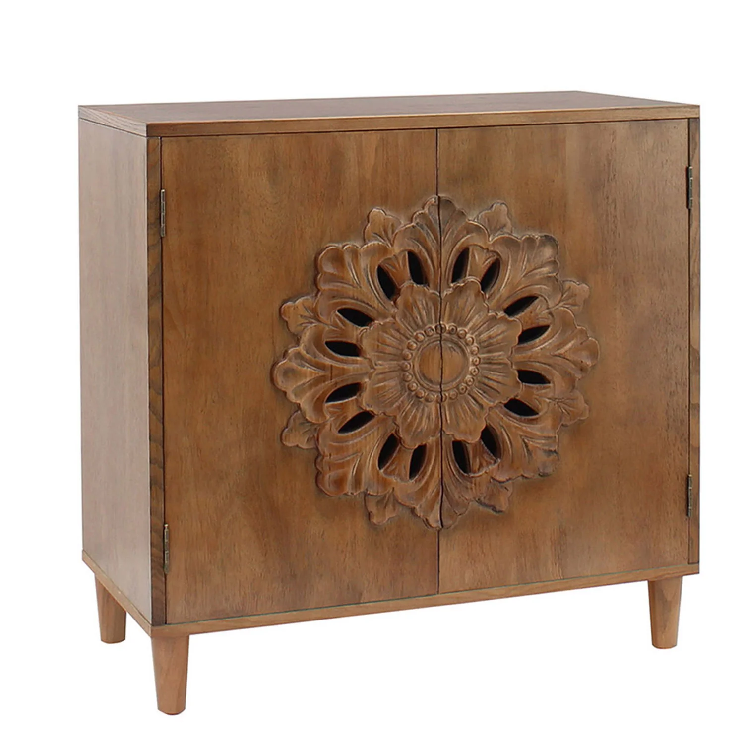 Rustic Hand-Carved Wooden 2-Door Cabinet