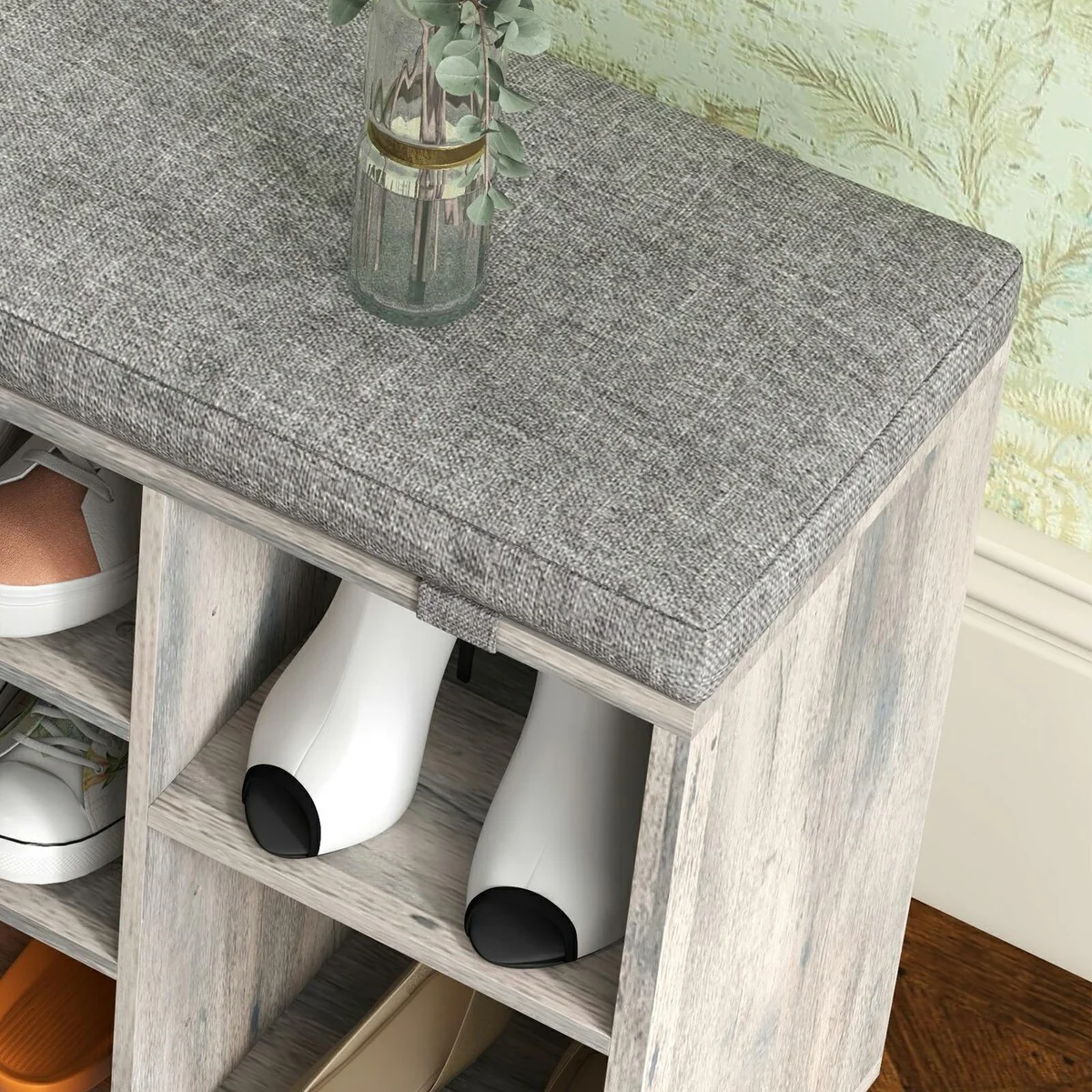Entryway Shoe Bench with Storage, Padded Seat 40.9 inch