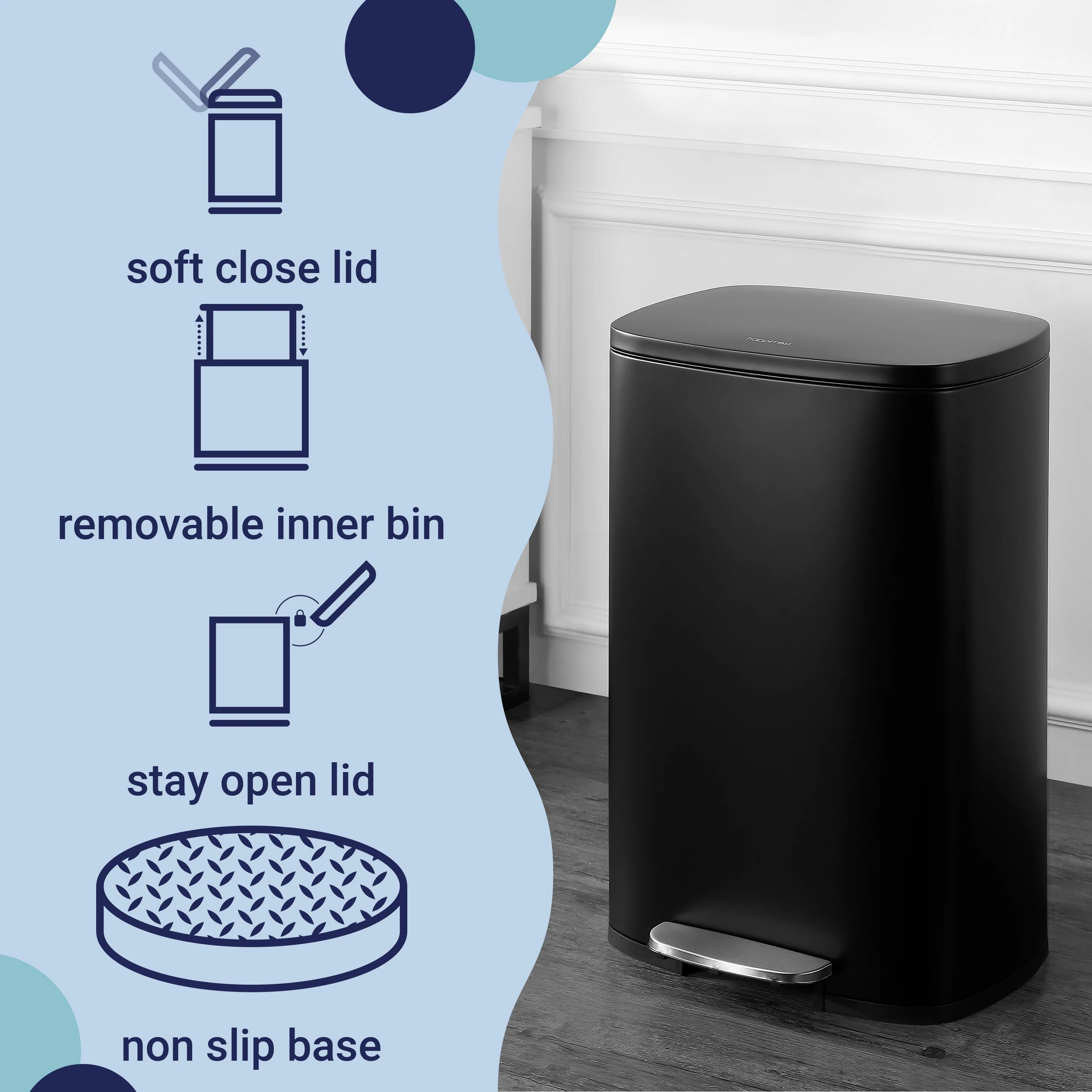 happimess 13-Gallon Trash Can with Soft-Close Lid and FREE Mini Trash Can