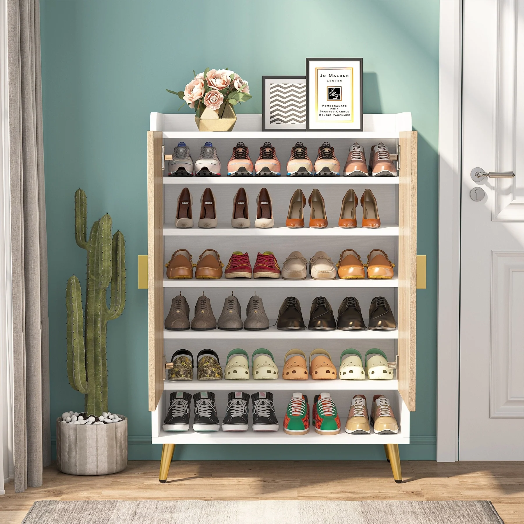 Shoe Cabinet with Doors, Entryway Shoe Storage Cabinet with Adjustable Shelves - 29.6