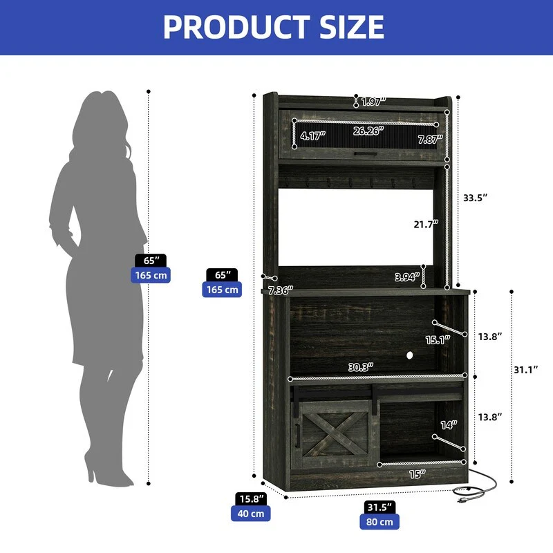 Moasis 5-Tier Bakers Rack with Hooks & LED Lights, Microwave Stand with Power Outlets