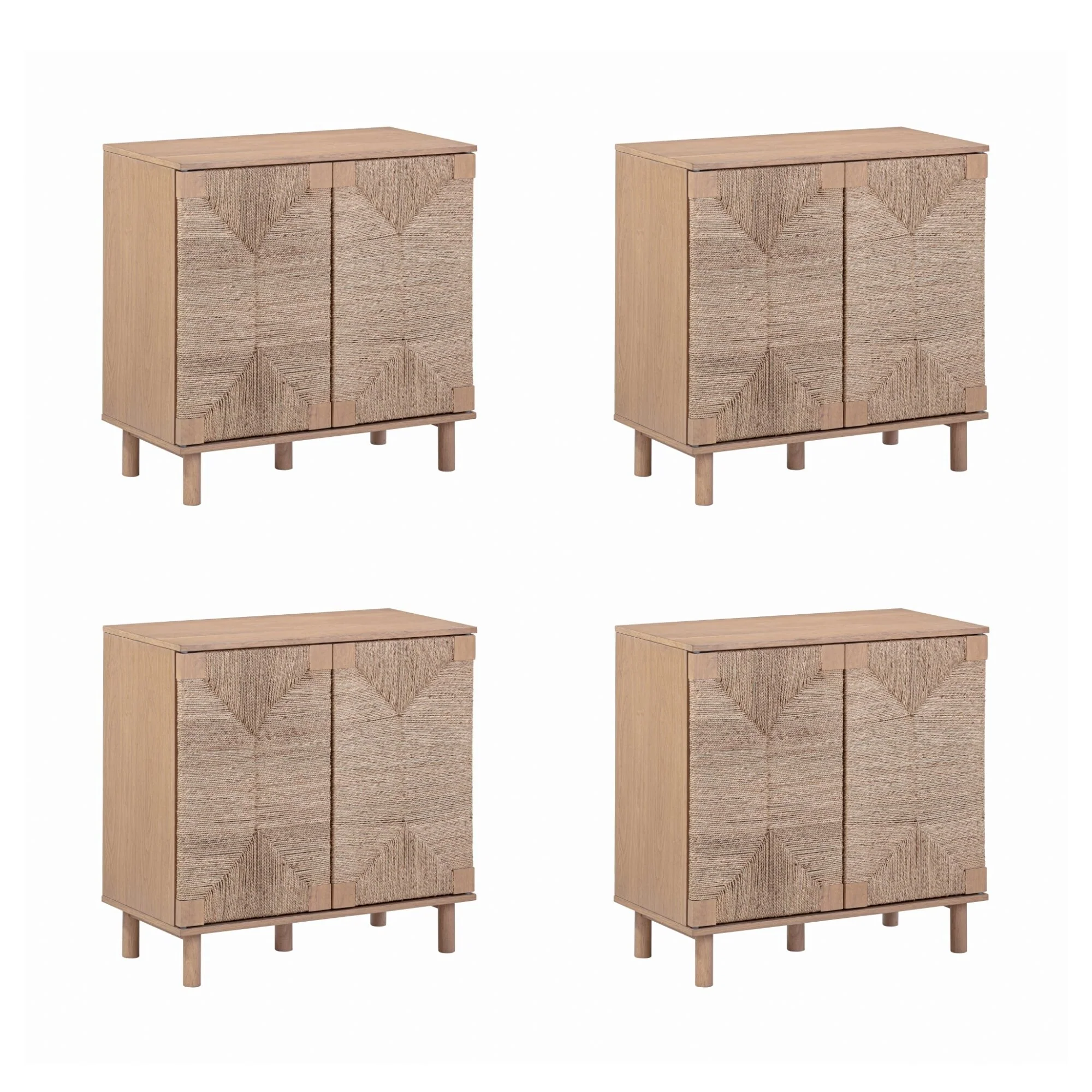 Nathan James Beacon Wood Accent Cabinet with Seagrass Doors and Adjustable Shelf
