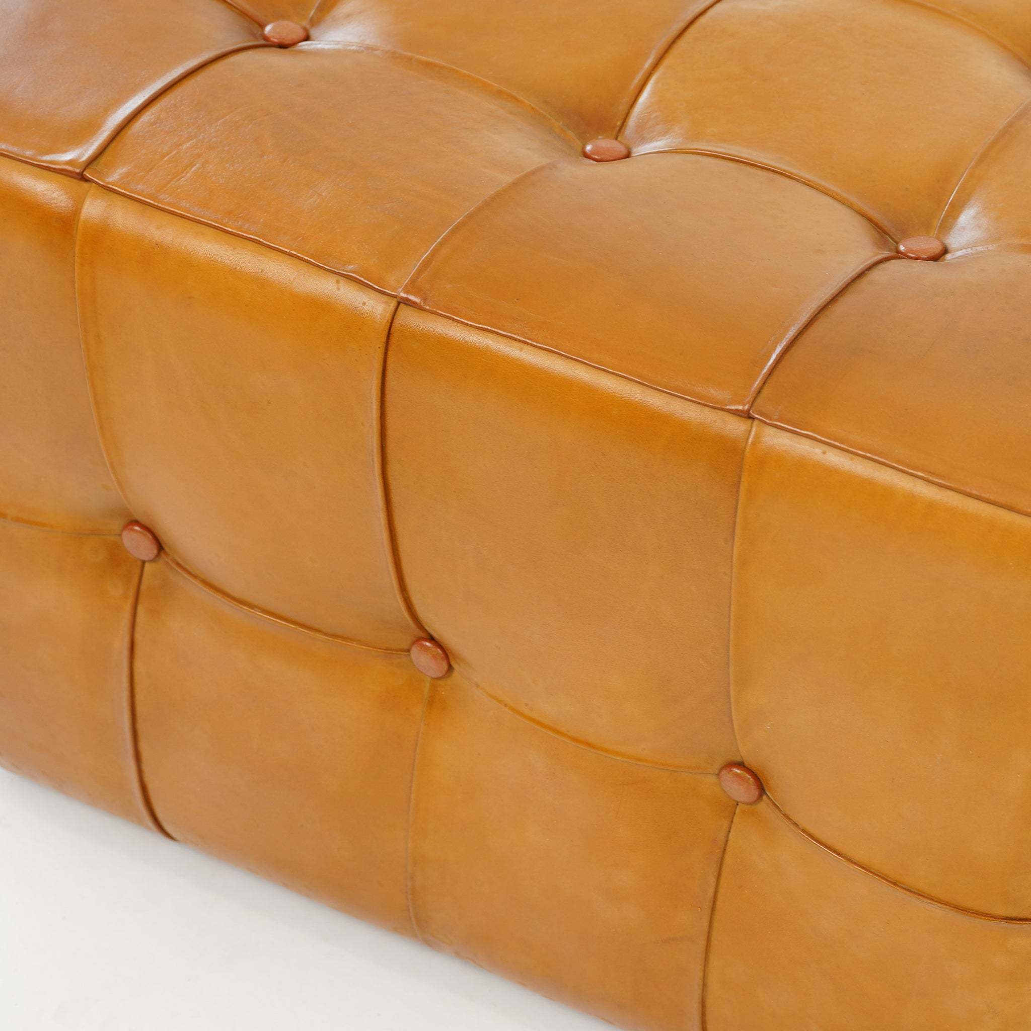 Benjiro Square Tan Leather Ottoman