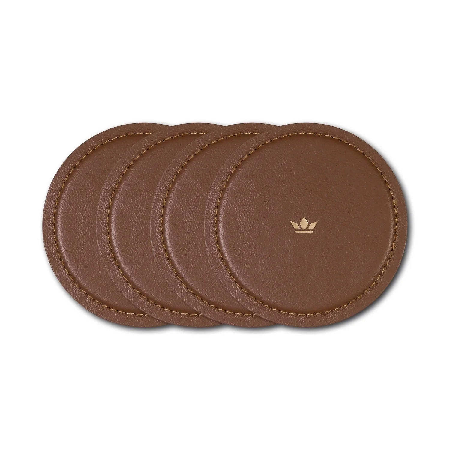 Set of 4 Black Leather Coasters Dia 3.9