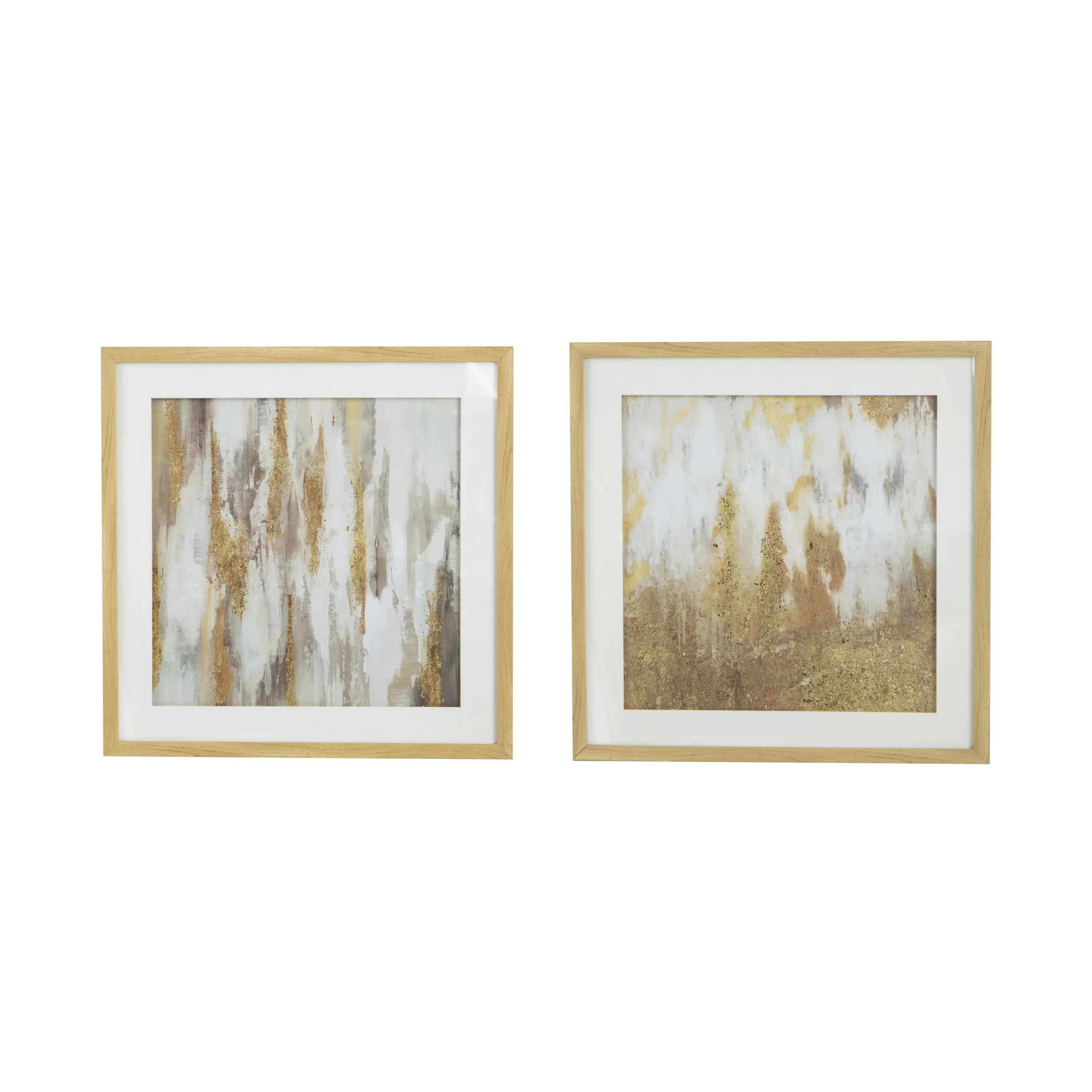 20.8x20.8x1.2' Framed Gold and Gray Wall Art with Glass Cover, Set of 2