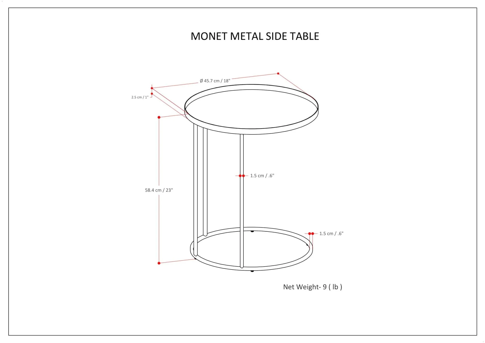 18-inch Round Side Table with Tray Top