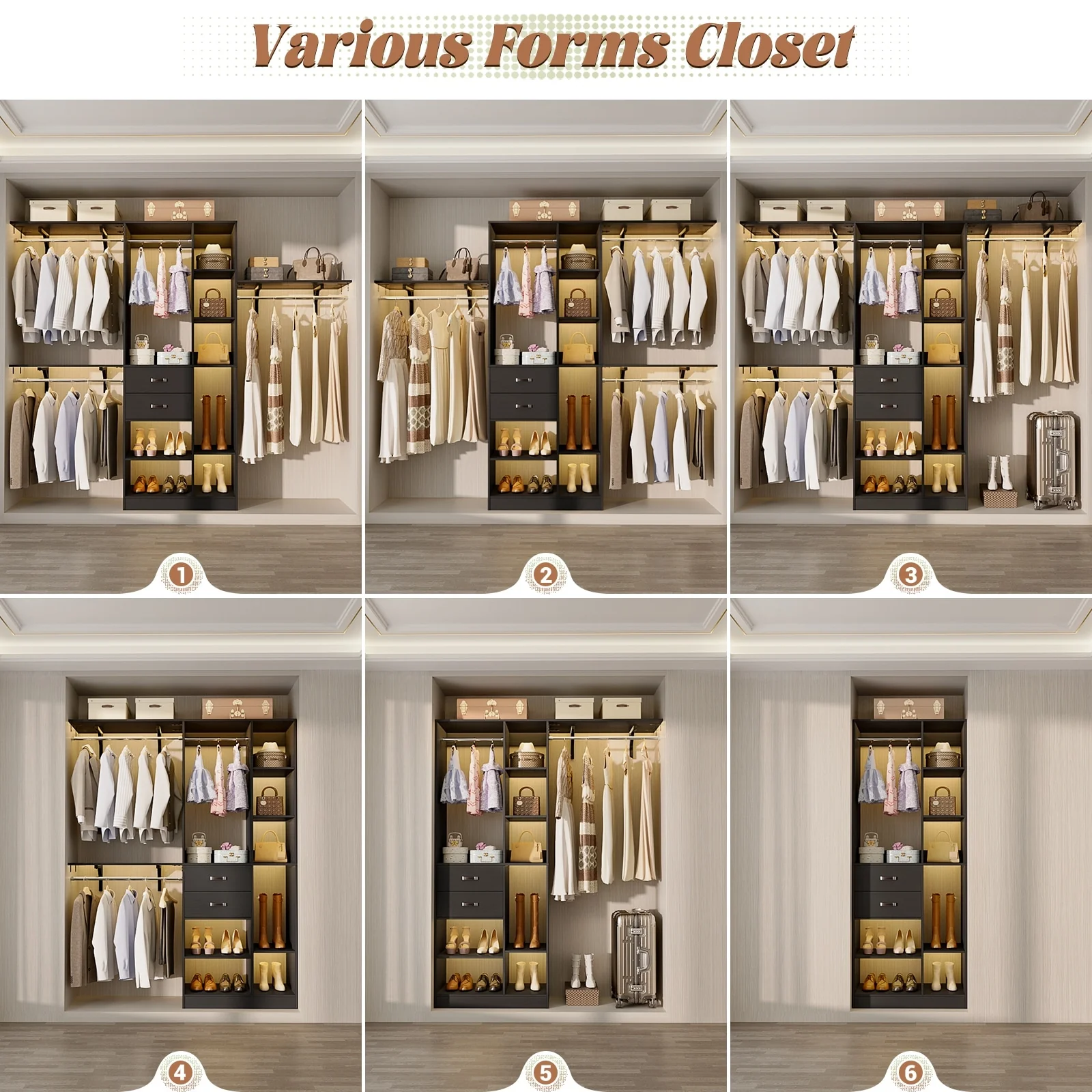31.5'' to 96'' W Closet Organizer System with Drawers and Tower Shelves for Reach-in and Walk-in Closet