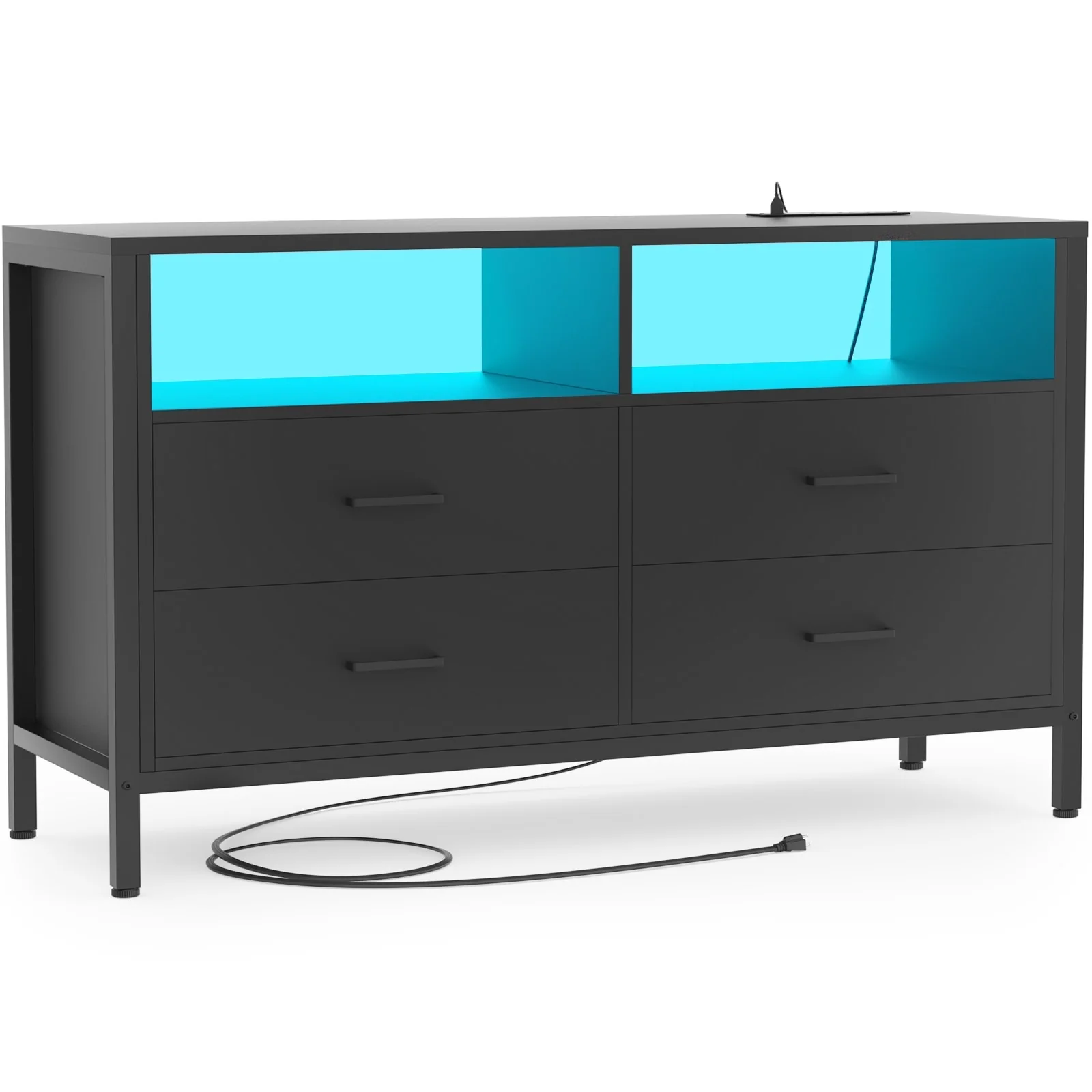 Chest of Drawers with LED Lights and Outlets,Wood Drawer Dresser for Clothes Storage