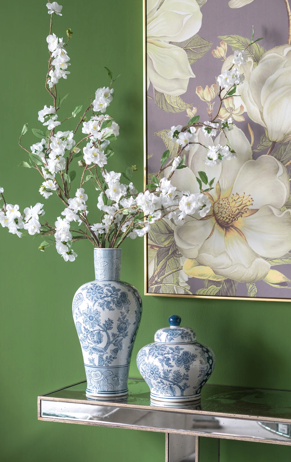 Aesthetic Rectangular Console Table with Floral Design