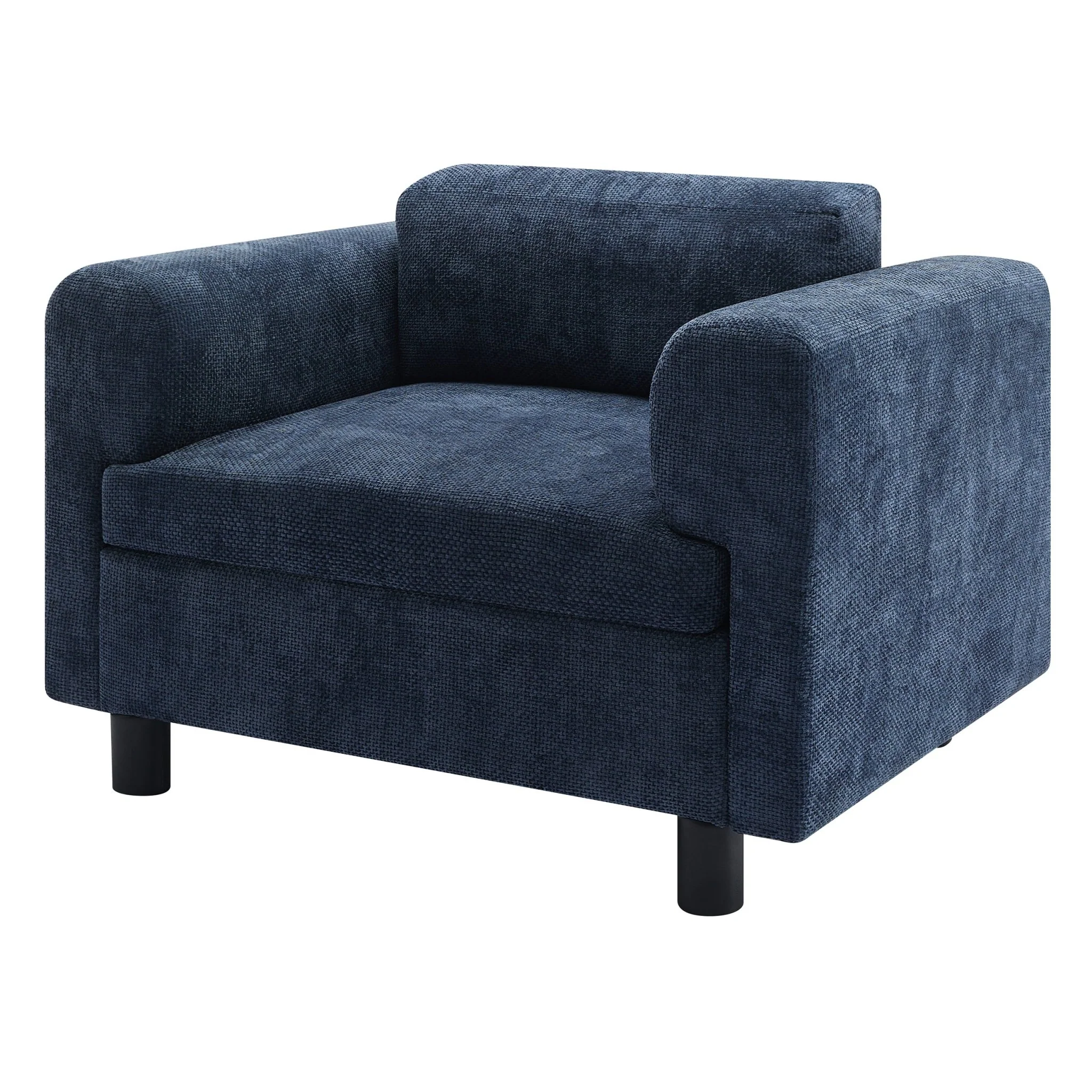 Elixired Upholstered Arm Chair with Tucked Armrests and Round Rubberwood Legs