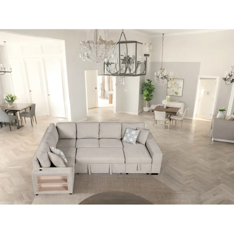 Mutsunori 109'' Chenille U-shaped sectional sofa Square Arms Sofa