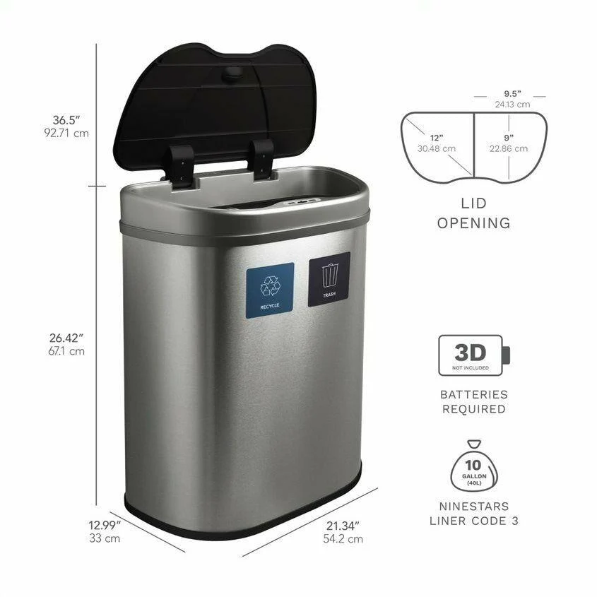 Nine Stars Motion Sensor 18-gal Stainless Steel Dual Unit Trash Can