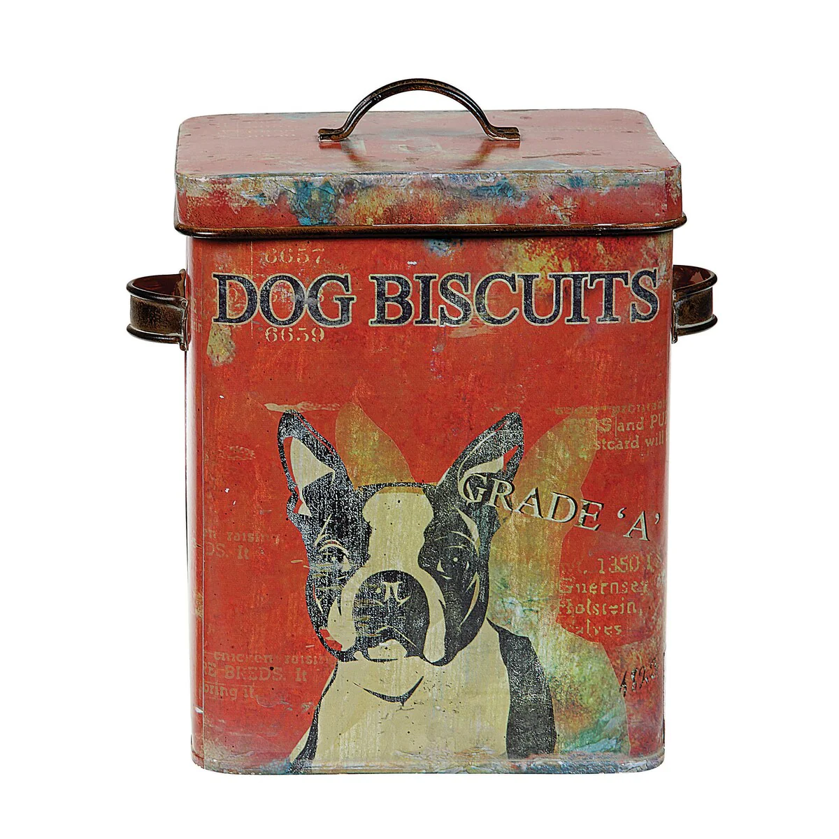Vintage Tin Dog Biscuit Container with Boston Terrier