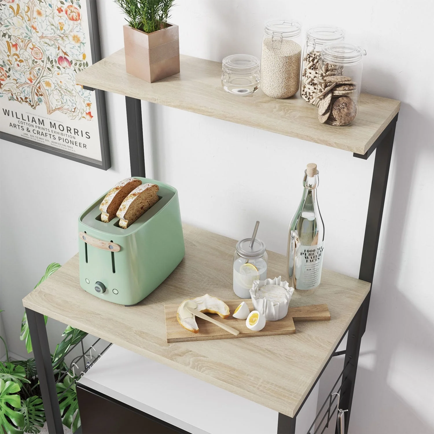 Kitchen Bakers Rack with Storage Shelves &USB Outlets, Microwave Oven Stand Kitchen Shelf Organizer