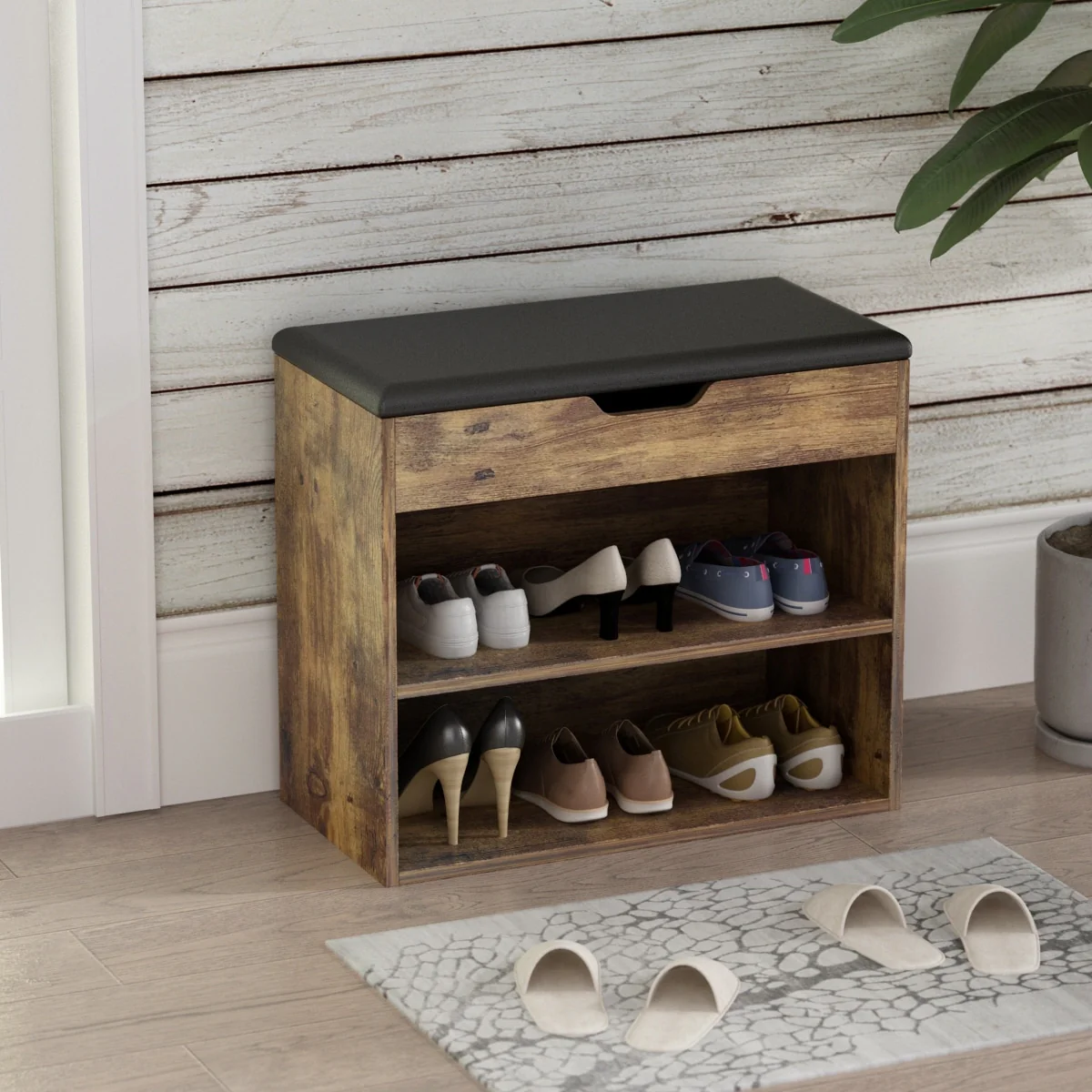 Home Shoe Changing Stool Wooden Shoes Rack Cabinet Thickened Seat