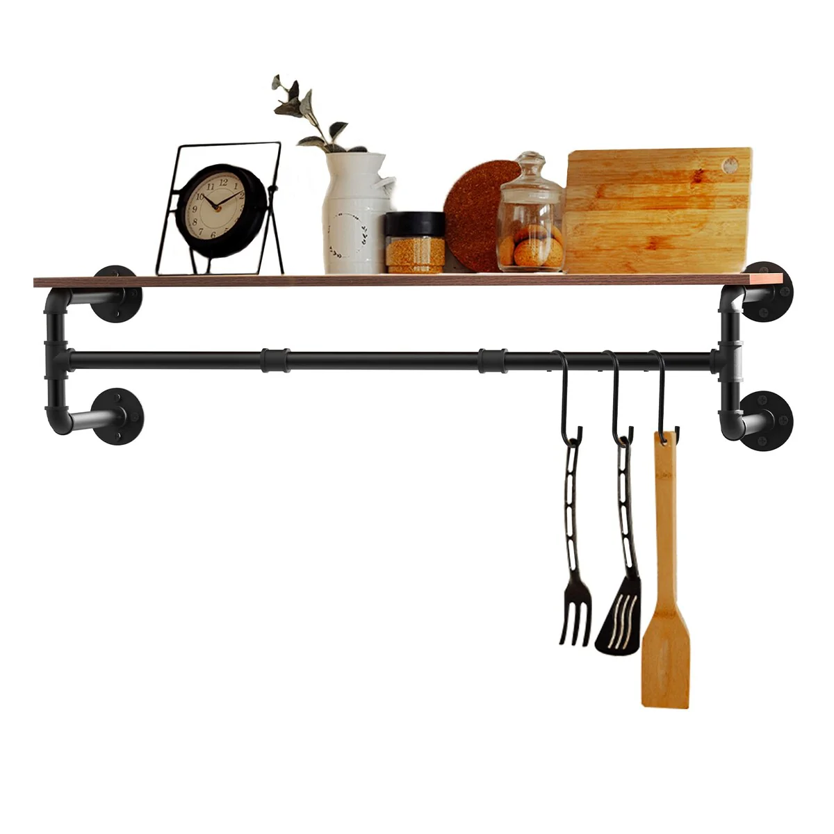 Industrial Pipe Garment Rack with Wood Shelf Wall Mounted Clothing Rack