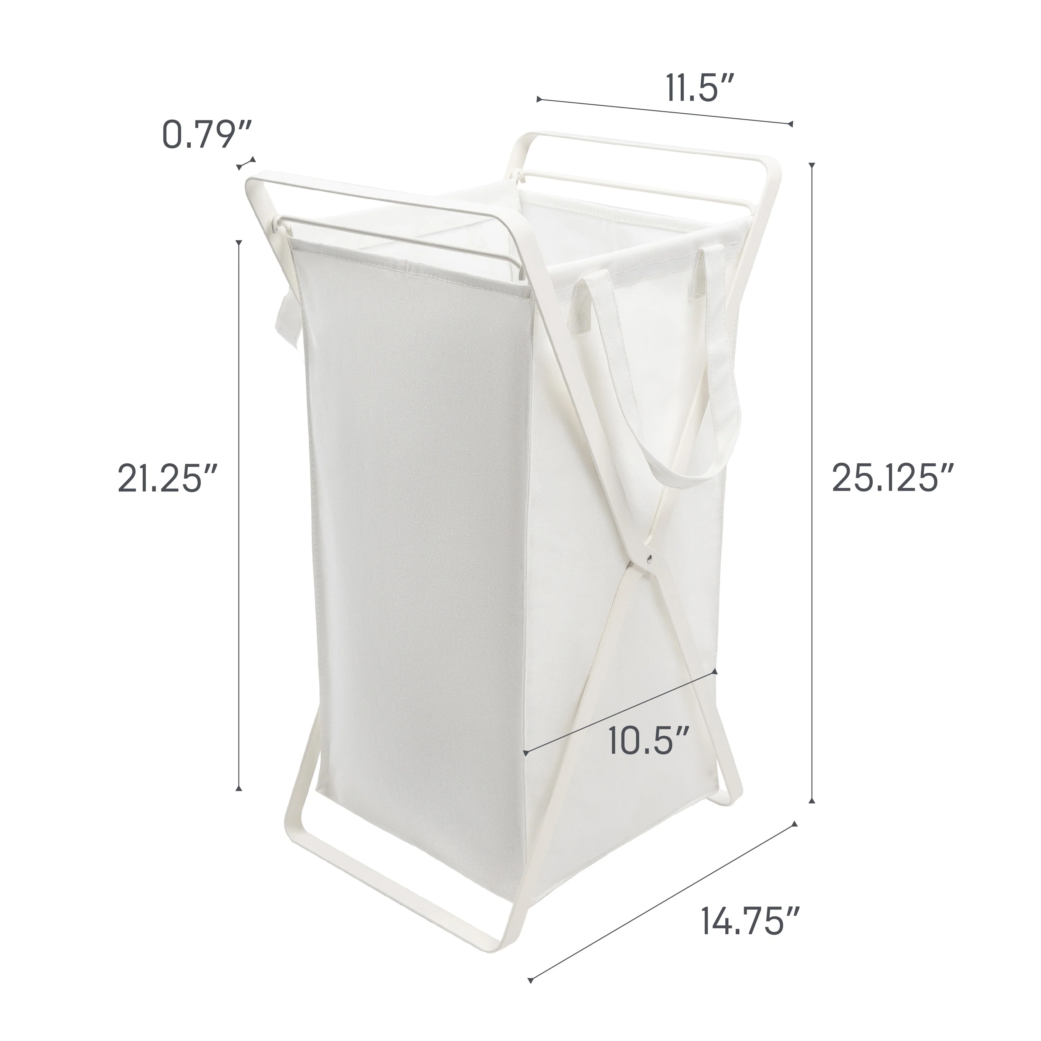 Yamazaki Home Laundry Hamper with Cotton Liner - Two Sizes, Steel and Cotton, Small, 12 gallons, 45 liters, Collapsible