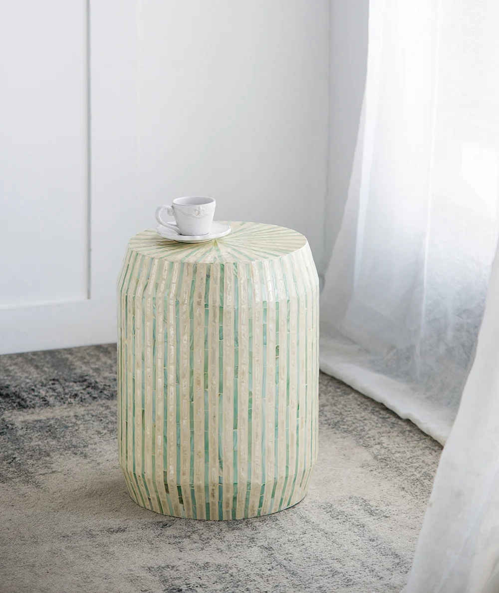 Cream and Green Drum Side Table