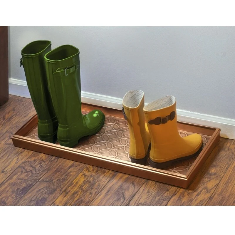 Double Circles Boot Tray for Boots, Shoes, Plants, Pet Bowls, and More, Dark Zinc, Gray Finish by Good Directions