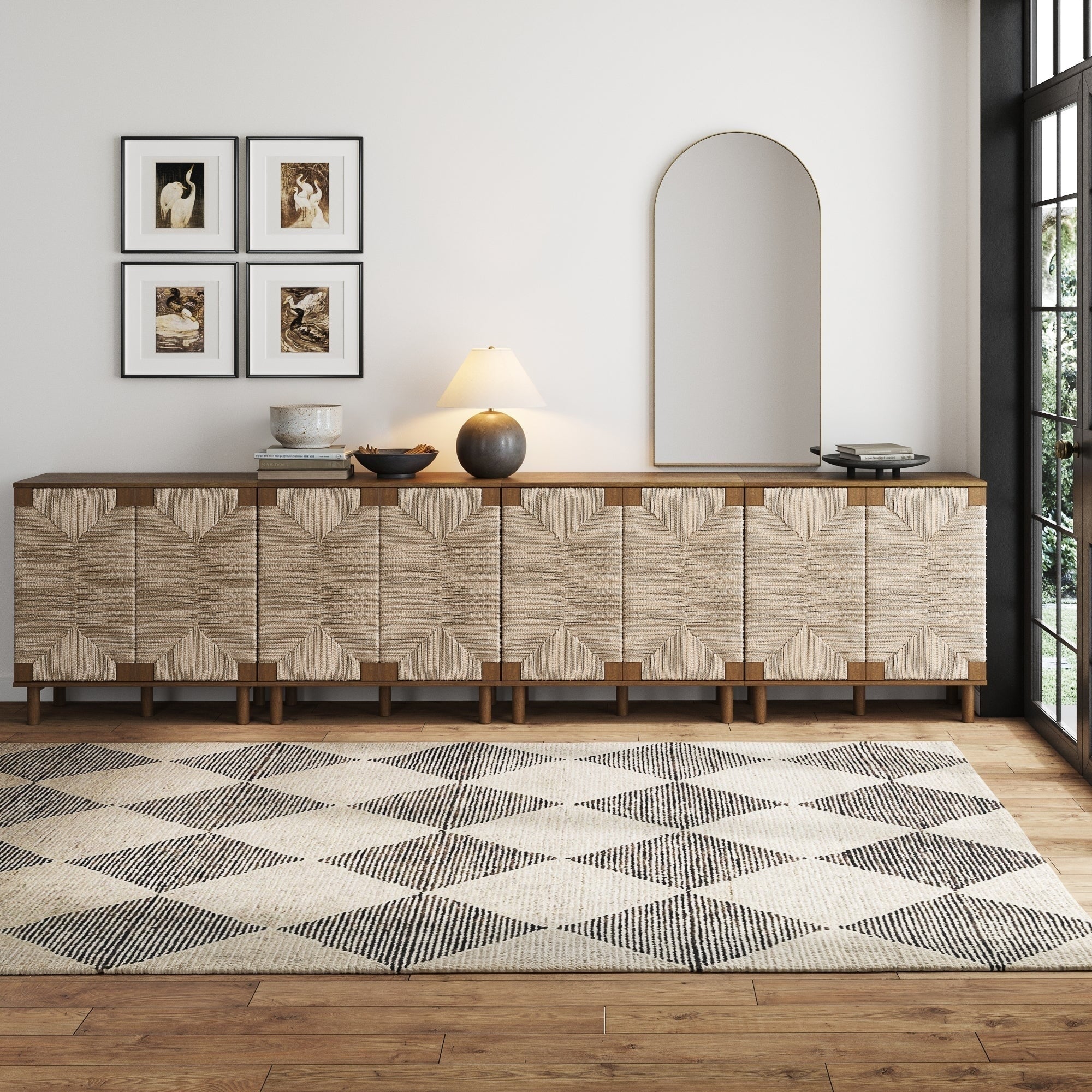 Nathan James Beacon Wood Accent Cabinet with Seagrass Doors and Adjustable Shelf