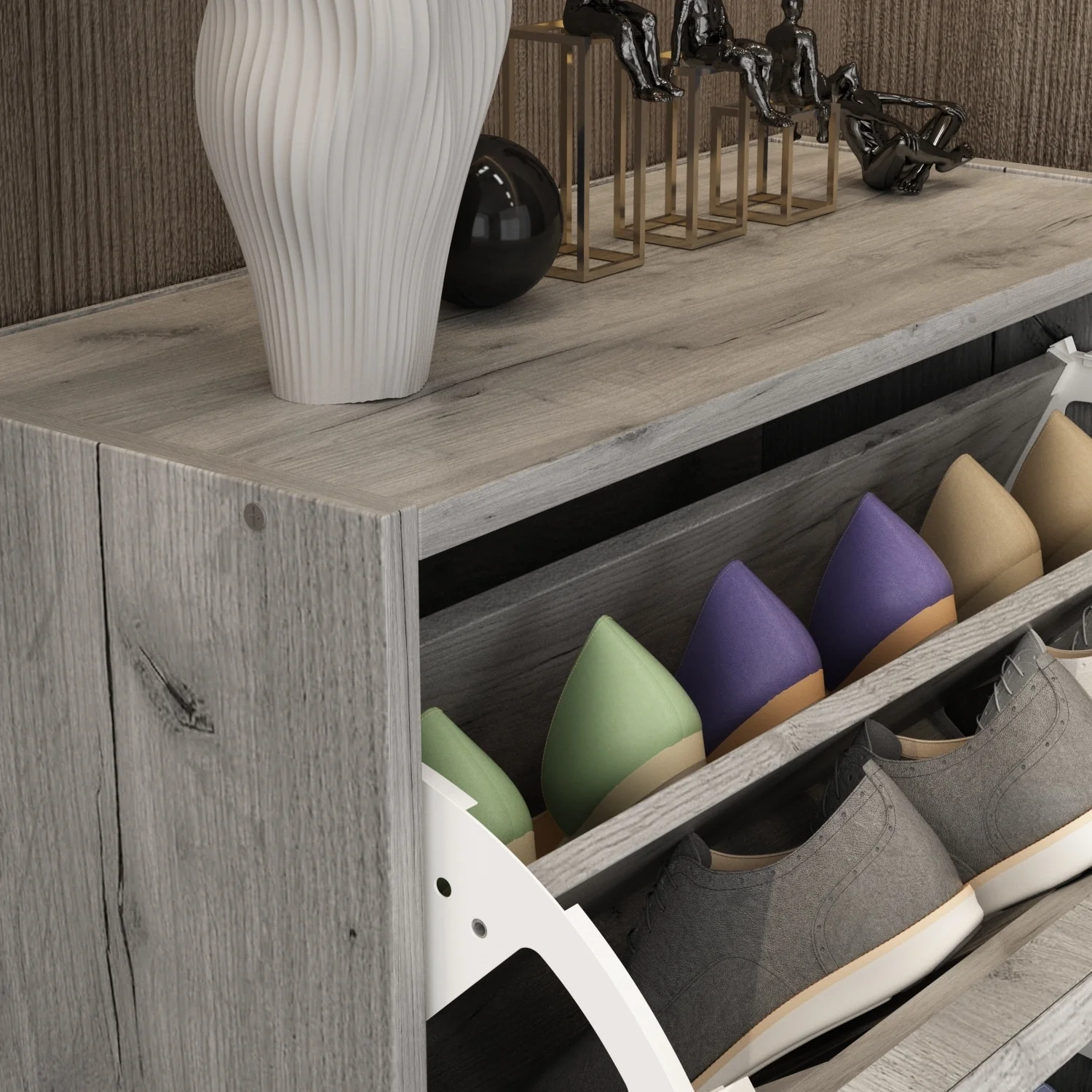 Kerrogee 18-Pair Shoe Storage Cabinet with 3 Flip Drawers Wood/ Grey