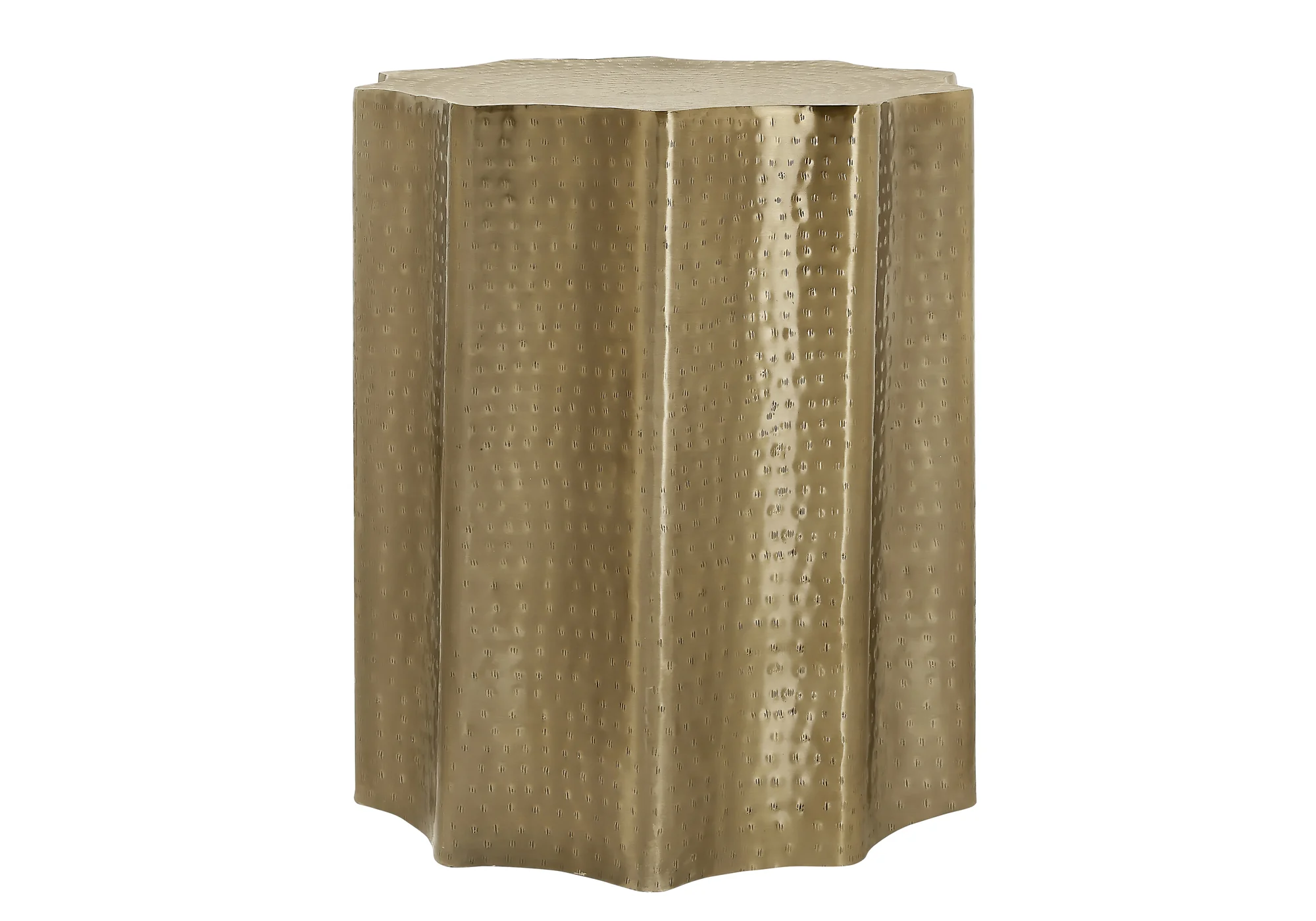 Artifact End Table with Scalloped Design and Hammered Texture