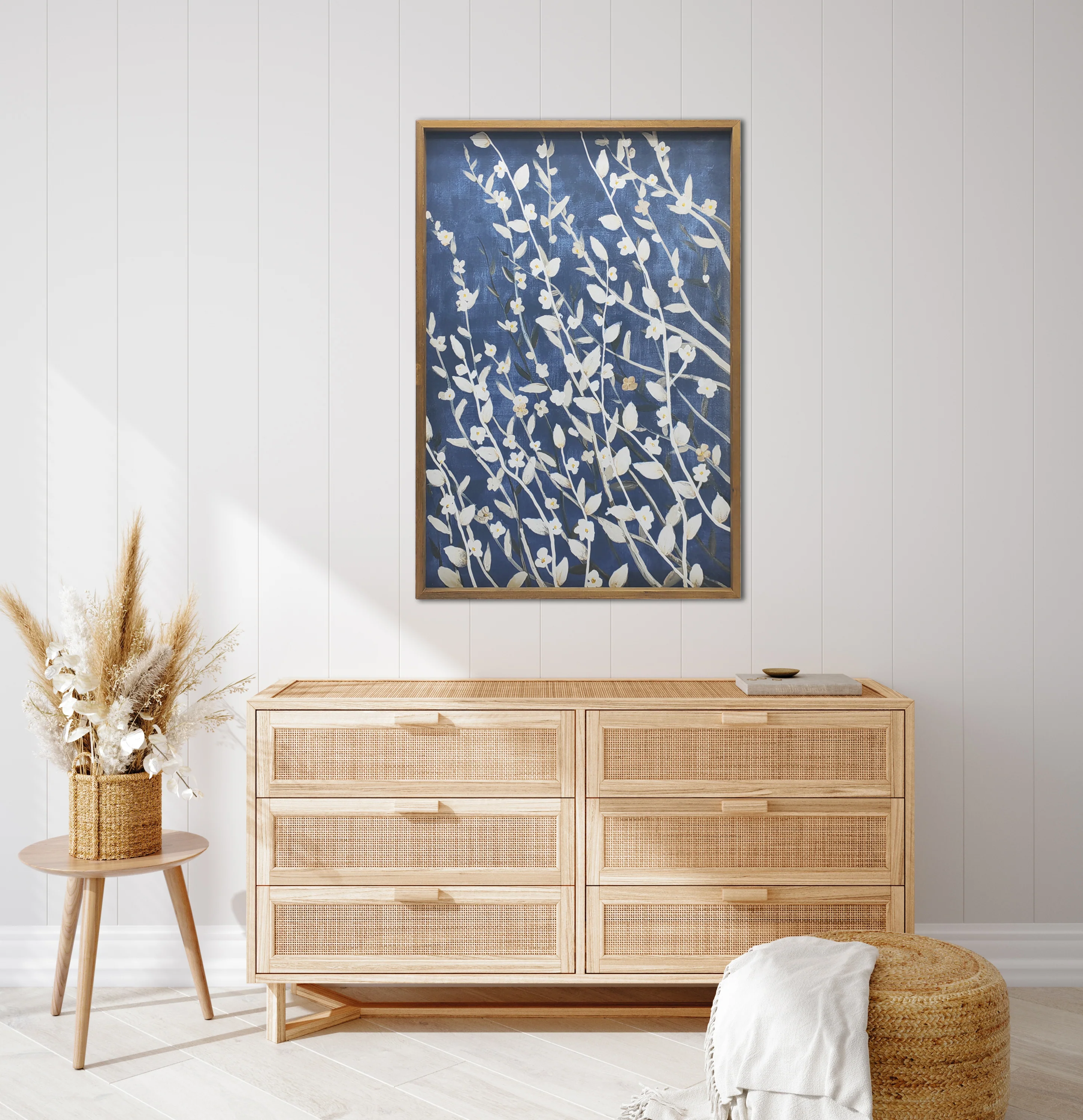 Azure Blossoms Wood Framed Print on Canvas Wall Art, 24x36