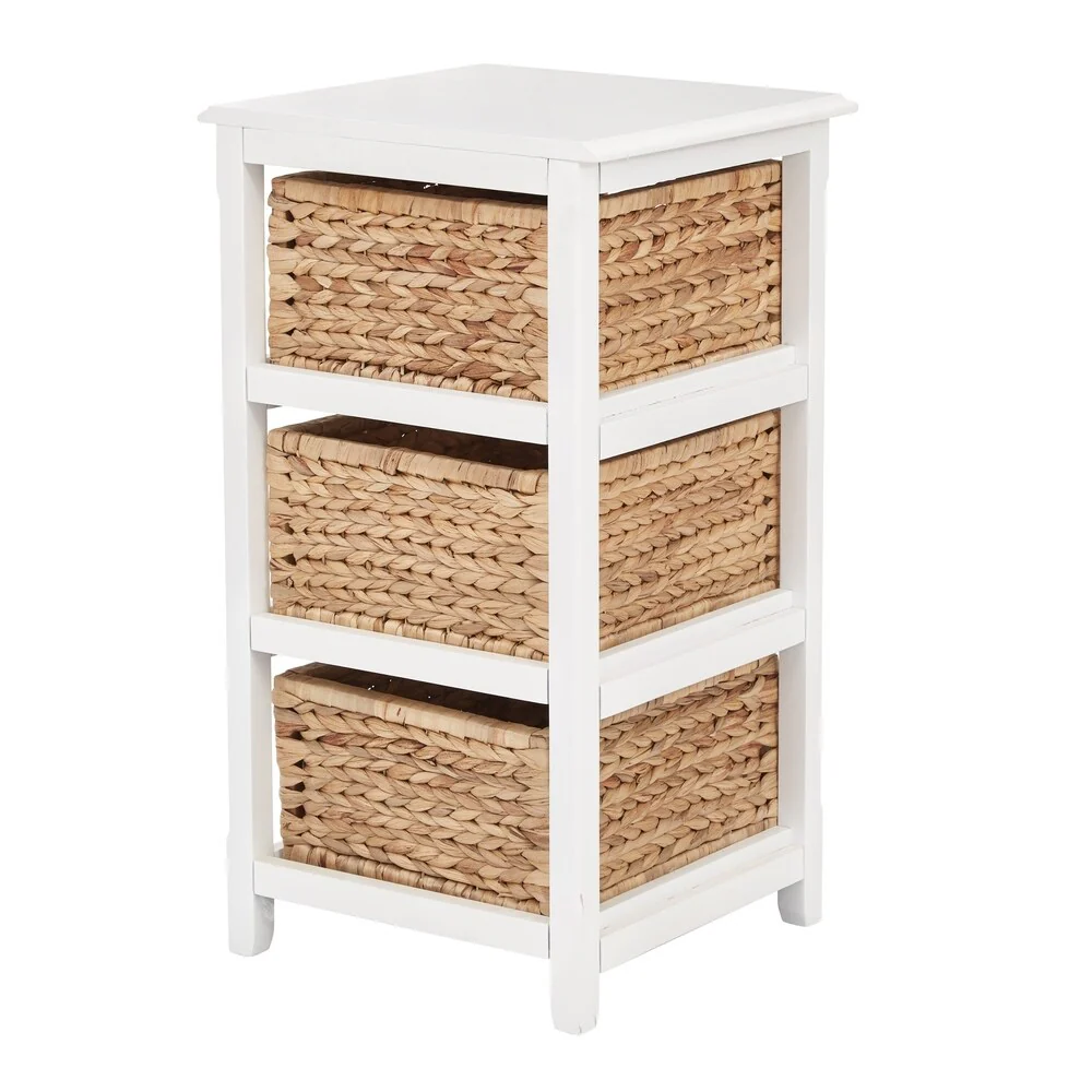 Seabrook Three-Tier Storage Unit With White Finish and Natural Baskets