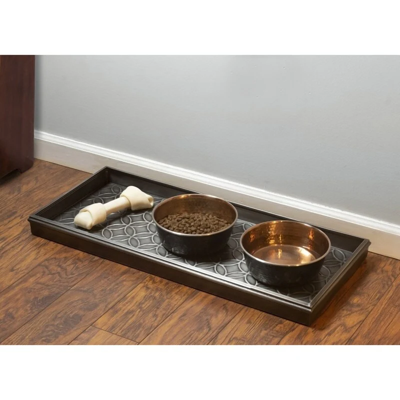 Double Circles Boot Tray for Boots, Shoes, Plants, Pet Bowls, and More, Dark Zinc, Gray Finish by Good Directions