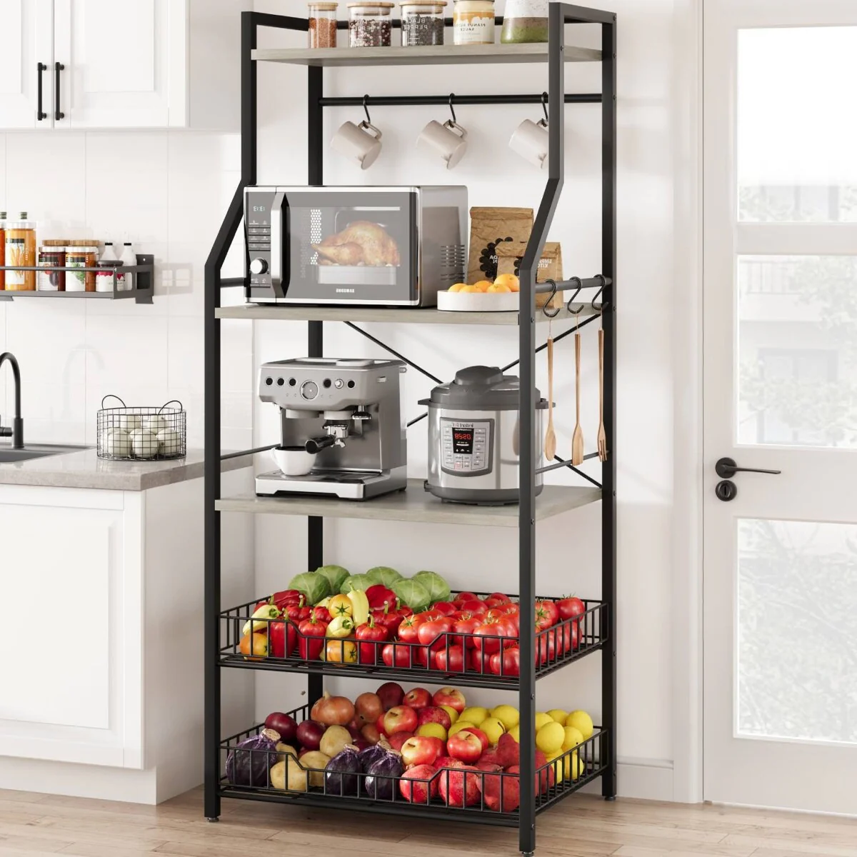 5-Tier Kitchen Bakers Rack with 2 Large Wire Baskets