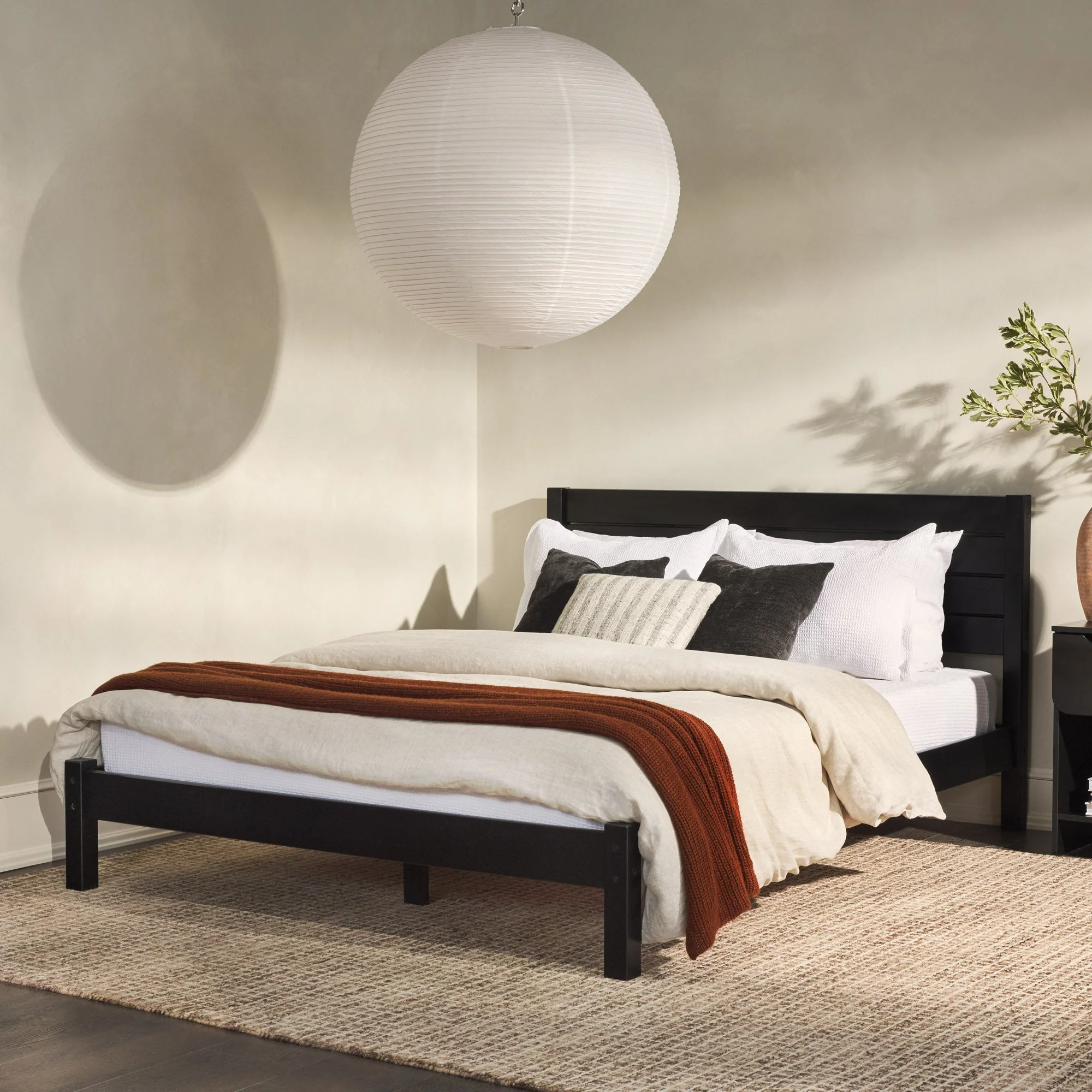 Solid Wood Queen Bed with Slatted Headboard