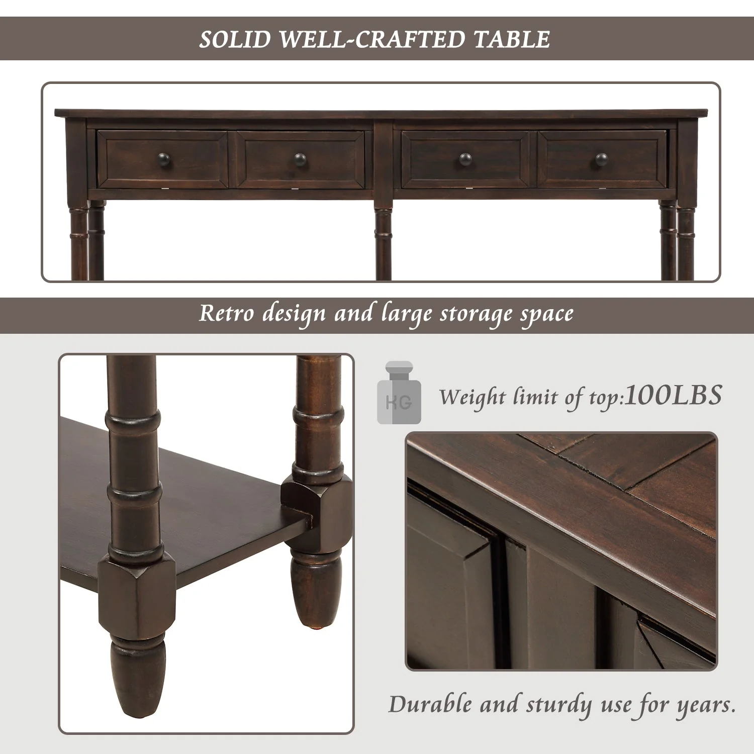 Console Table with 2 Storages and Bottom Shelf