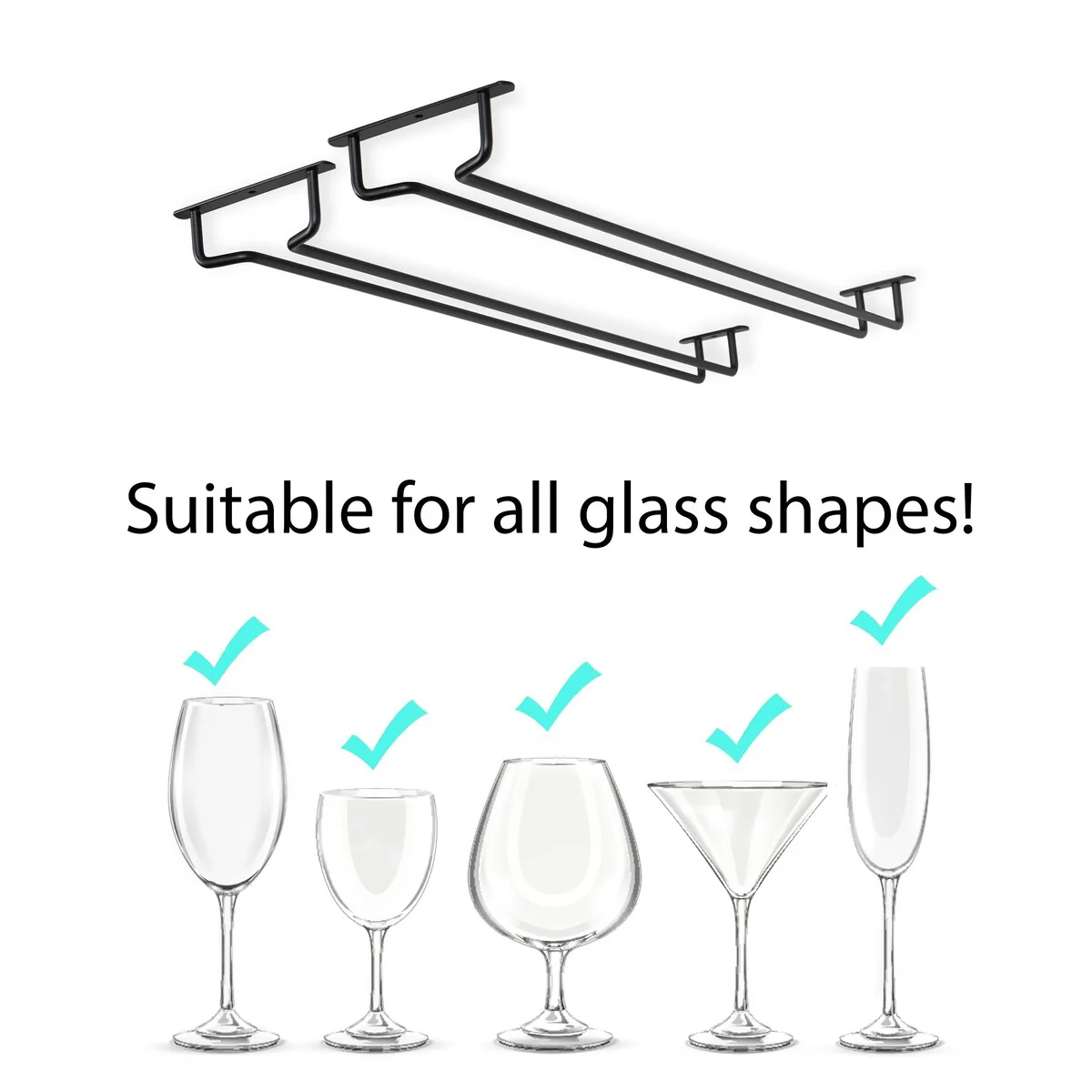 Wallniture Brix Stemware Wine Glass Rack Under Cabinet Storage Metal Glass Hanger (Set of 2)